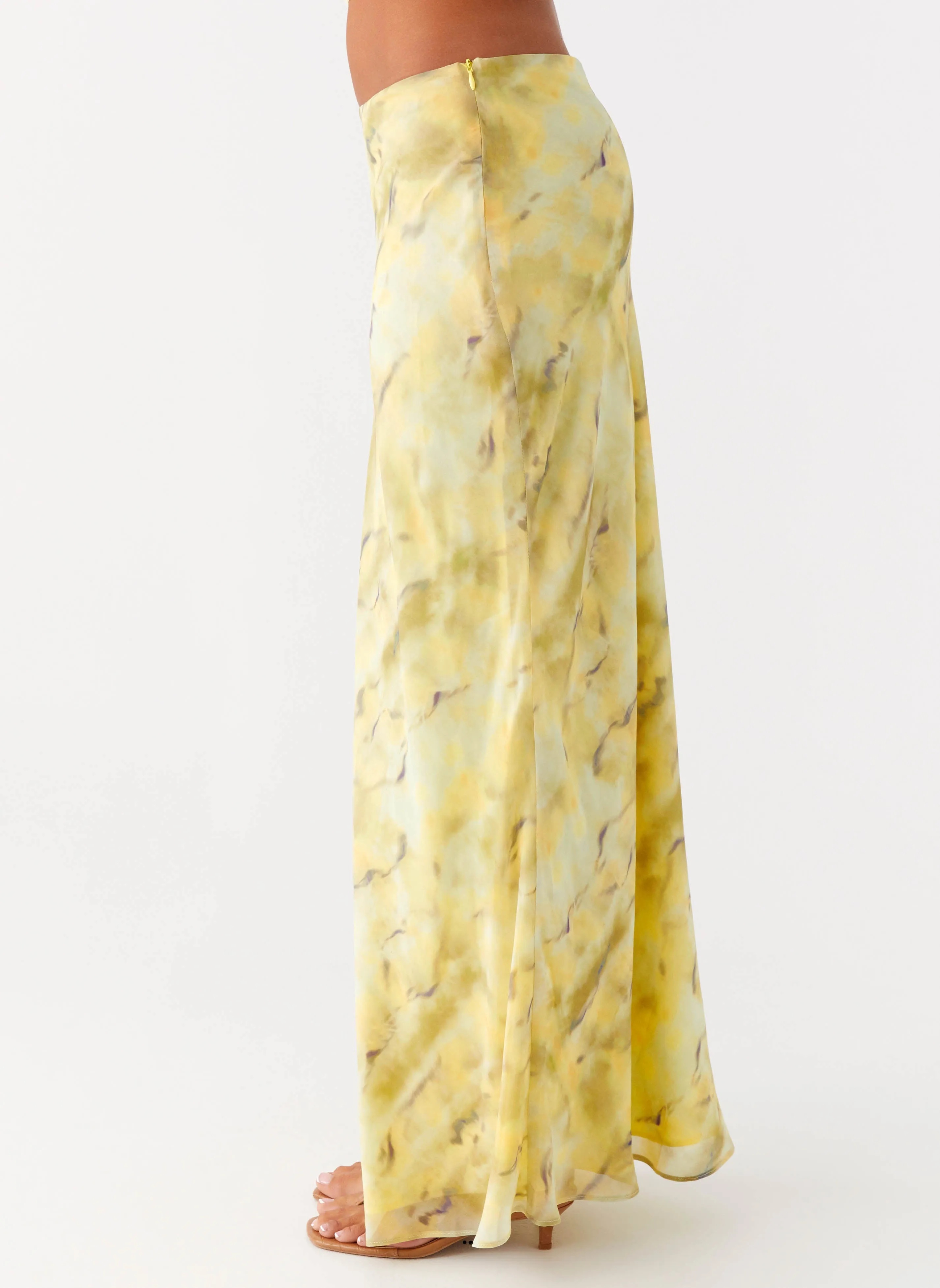 Kylo Low Rise Maxi Skirt - Yellow Tie Dye Ventilated Panels Smooth Edging