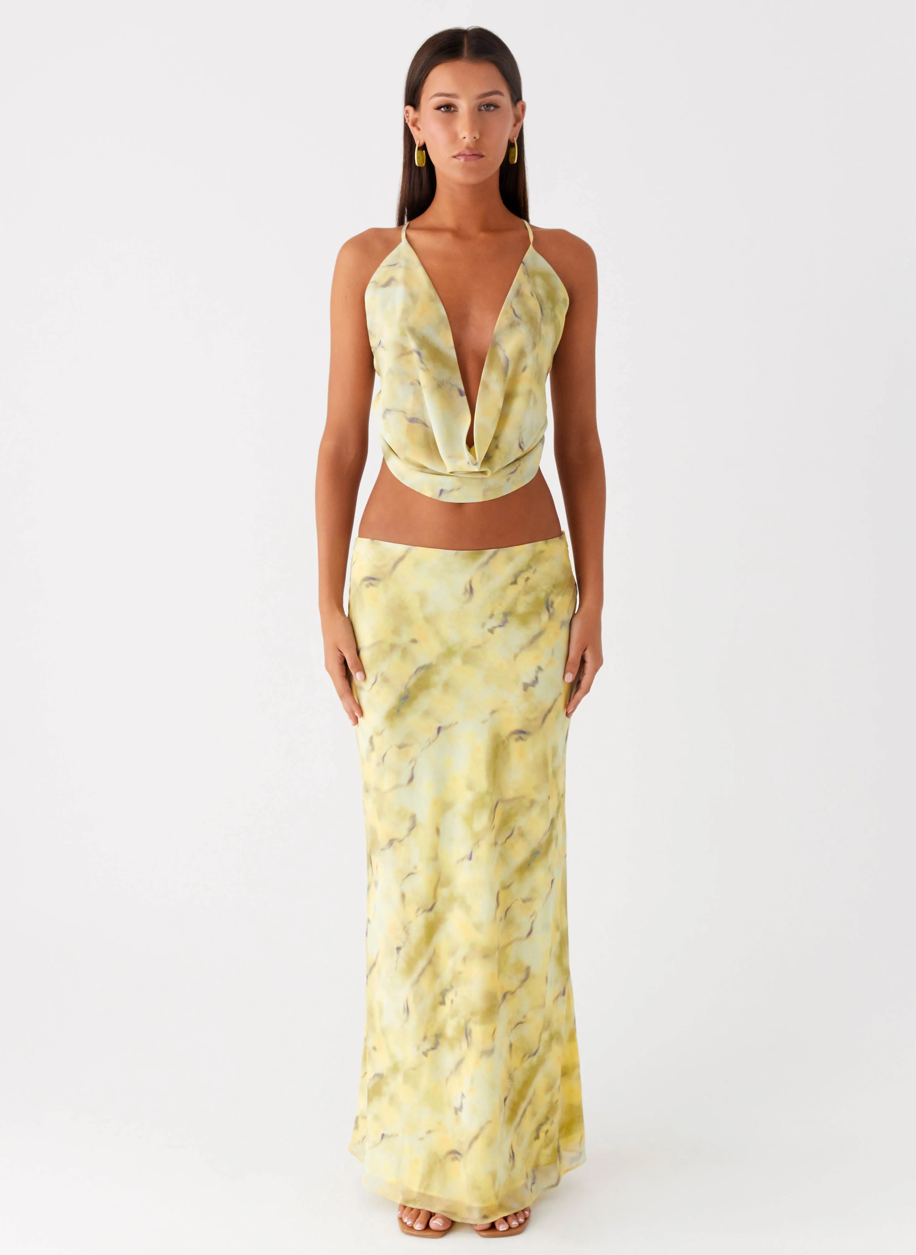 Simple Flow Weekend Ready Kylo Low Rise Maxi Skirt - Yellow Tie Dye