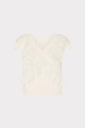 NonChafing Fabric Lace Ruffle Knit V-Neck Top