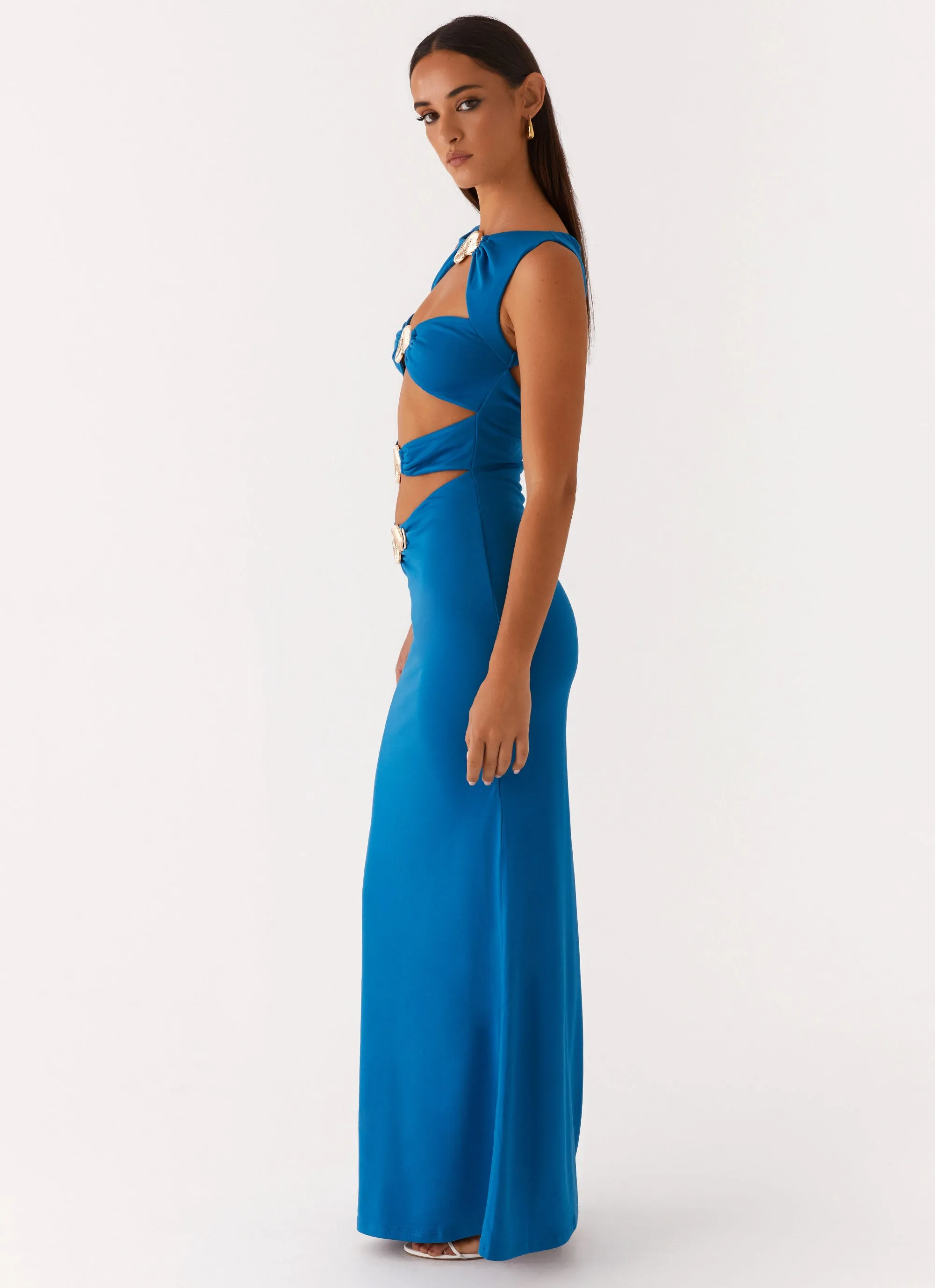 Brunch Fit Chic Comfort Look Lagoon Cut Out Maxi Dress - Royal Blue