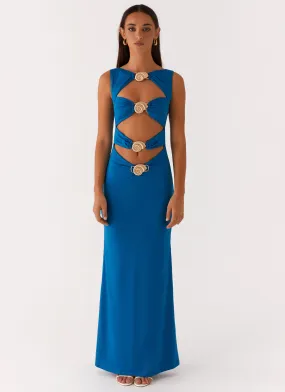 Lagoon Cut Out Maxi Dress - Royal Blue Silky Shine