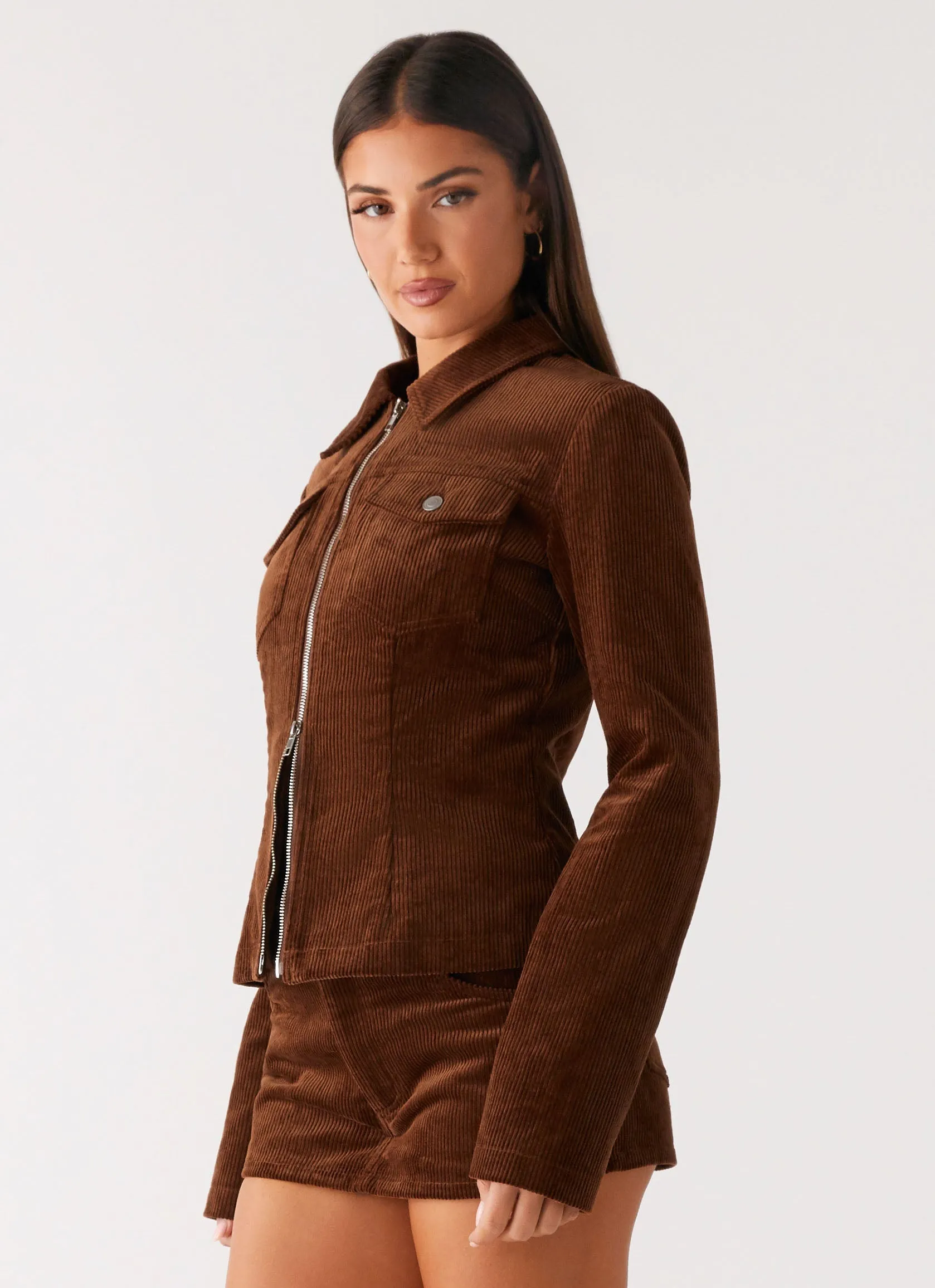 Taliyah Cord Jacket - Walnut Magnetic Closures