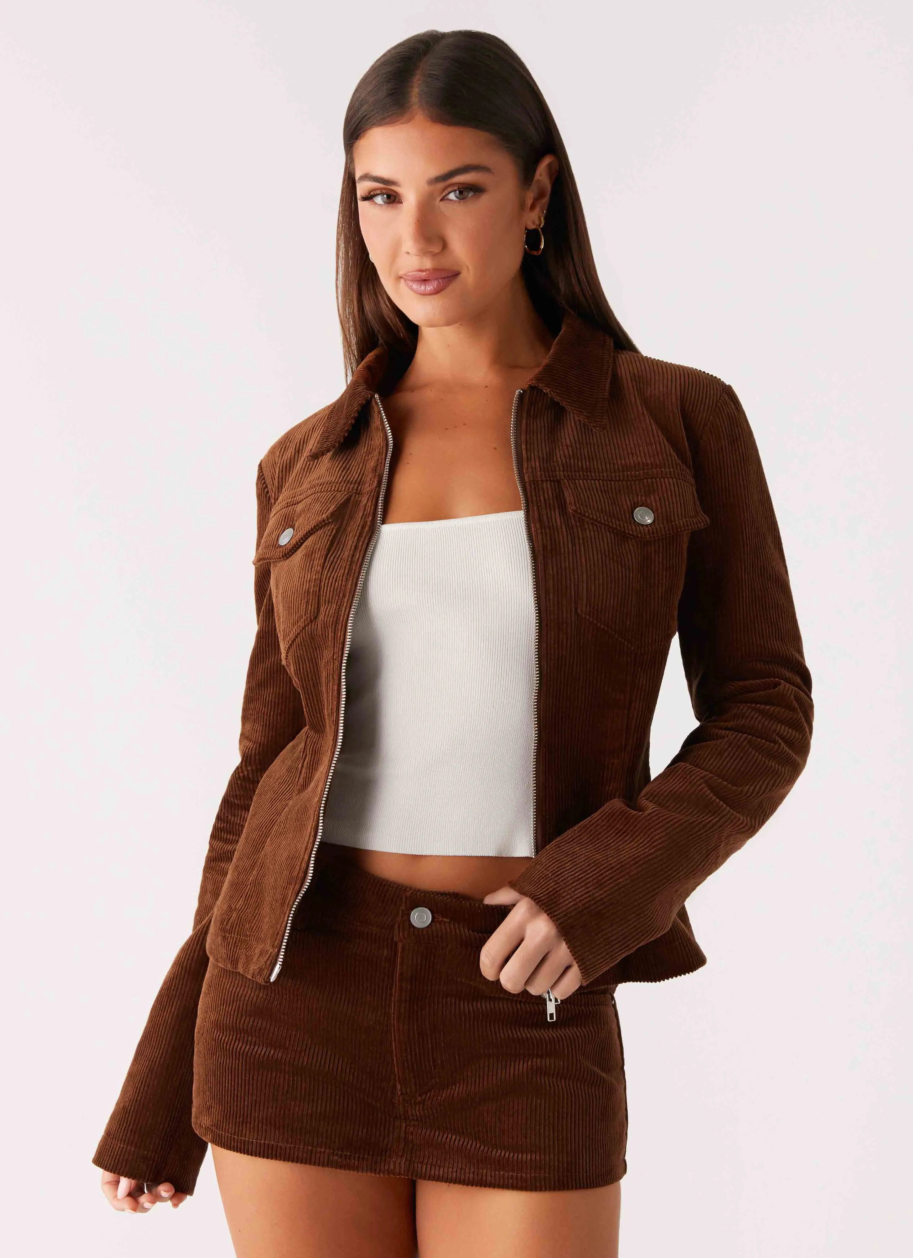 Taped Zippers Taliyah Cord Jacket - Walnut