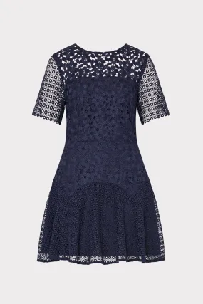 Balanced Form Mesh-Detail Lana Floral Geo Combo Lace Mini Dress