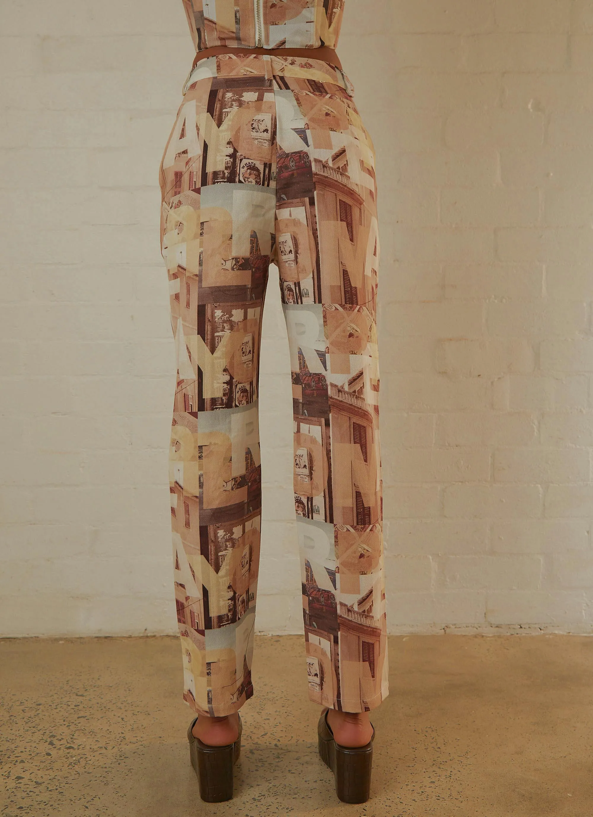 Late Nights in N.Y Pants - Neutral Film Graphic Lightweight Wear Laser Cut Perforations