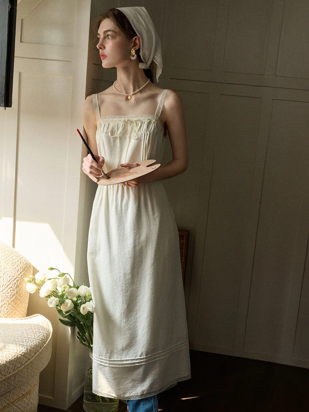 Office Cool High-Neck Laura Lace Square Neck Bow Sling Dress