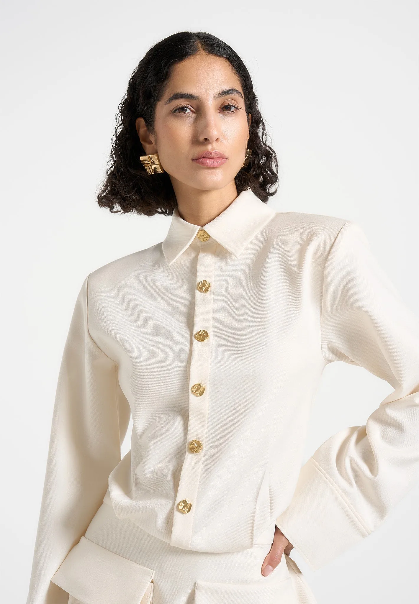 Laure - Cargo Shirt Mini Dress - Cream Lunch Date