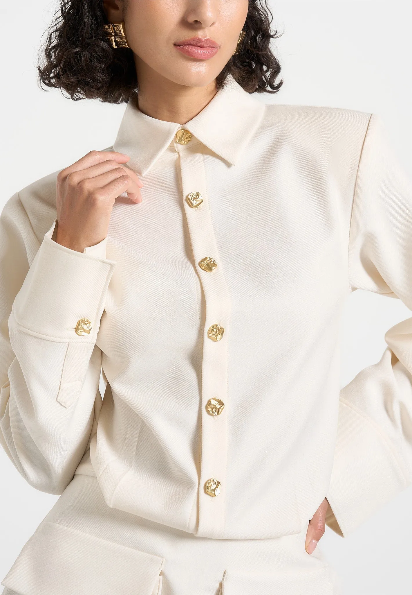 Laure - Cargo Shirt Mini Dress - Cream Feminine off-the-shoulder gown Layer Safe