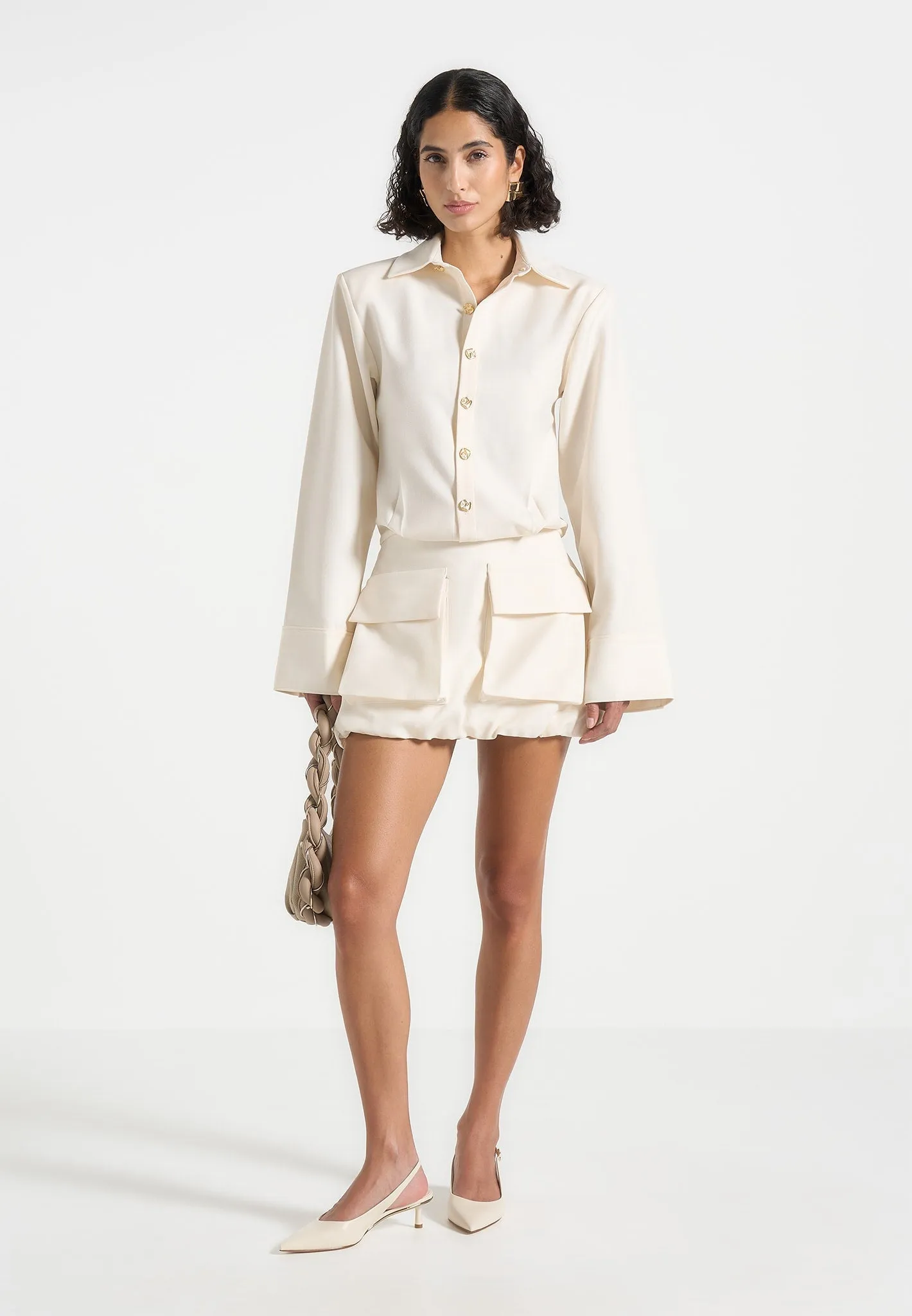 Laure - Cargo Shirt Mini Dress - Cream Fresh Outfit