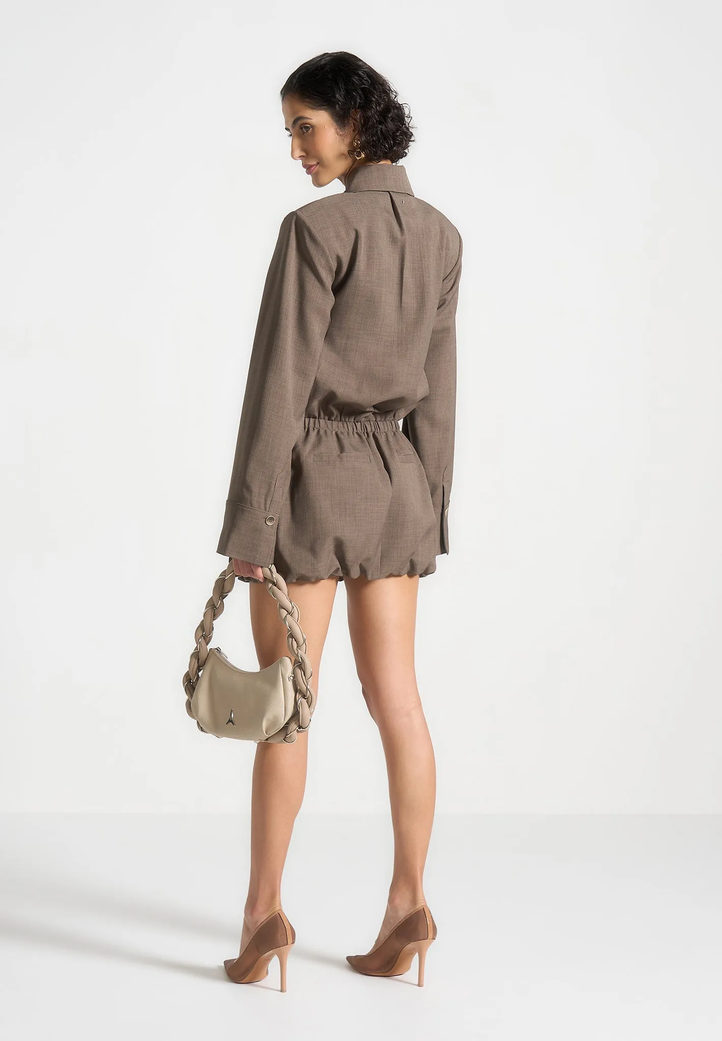 Sister Glow Office Cool Laure - Cargo Shirt Mini Dress - Dark Taupe