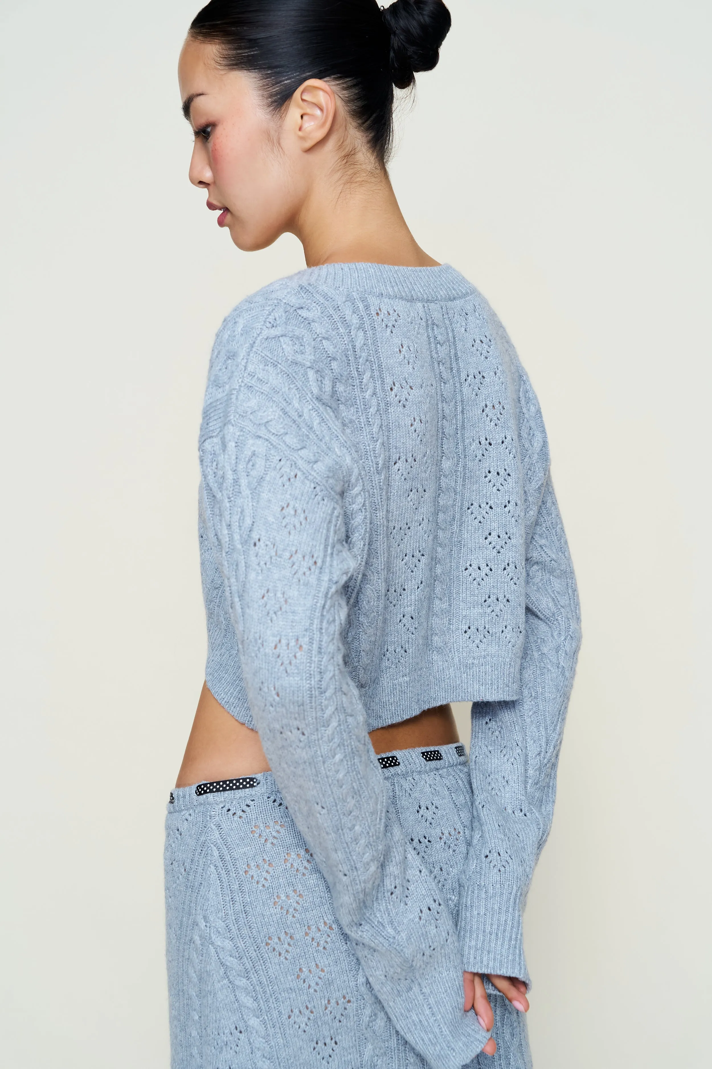 Drop Shoulder Cut Noah Wool Cable Crop Cardigan