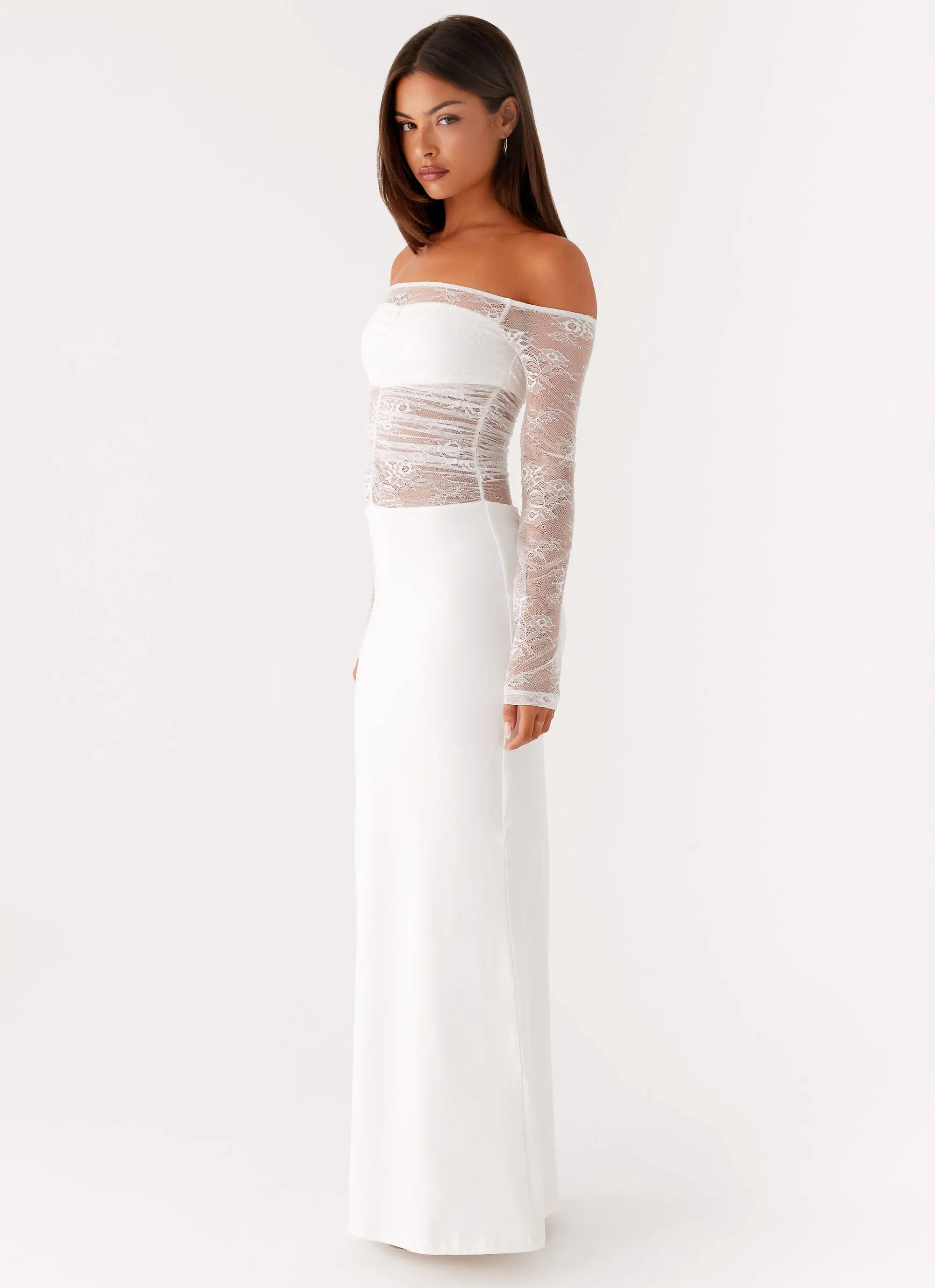 Lace Soft Sleek Feel Avi Maxi Dress - White