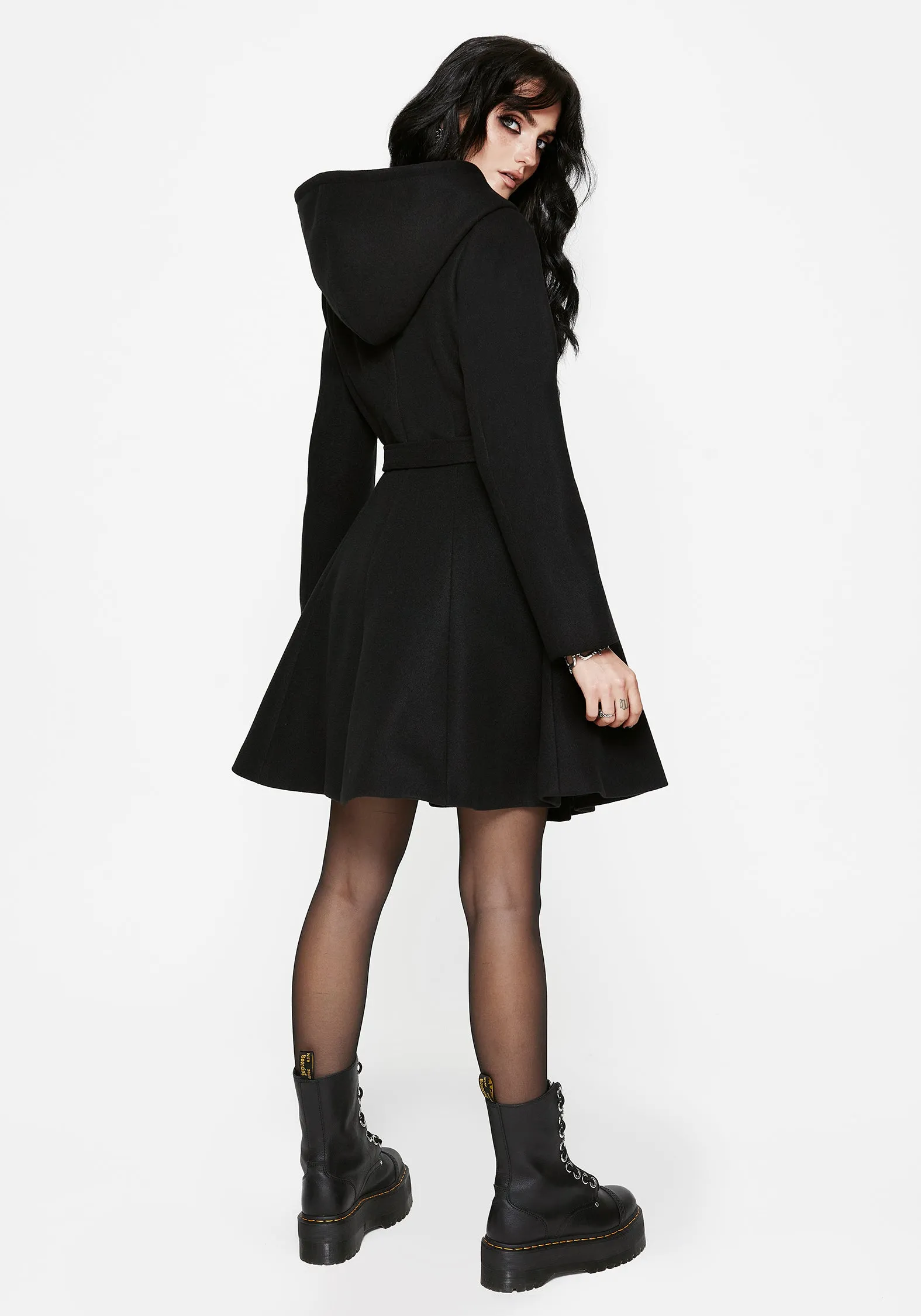 FlexFoldPackaging Camilla Tie Waist Hooded Coat With Bug Brooch