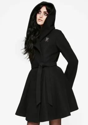 Ventilated Back Panel Camilla Tie Waist Hooded Coat With Bug Brooch