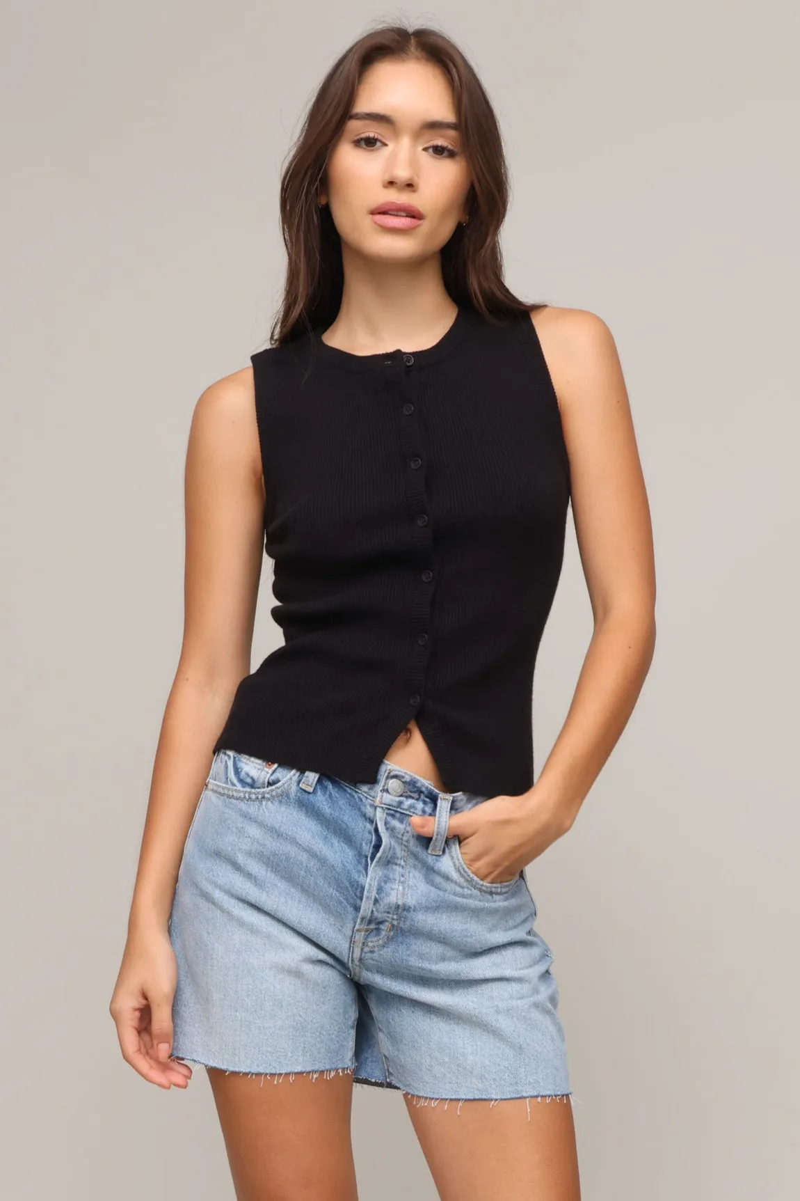 Relaxed Fit Shirt Button Sweater Vest