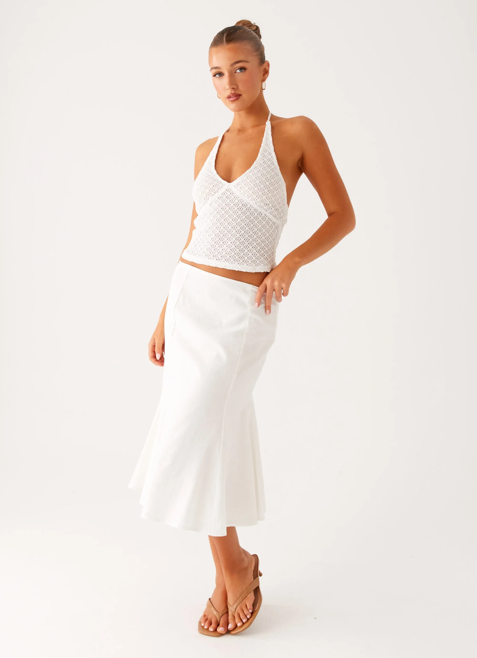 Sturdy Waistband Olive Midi Skirt - Ivory