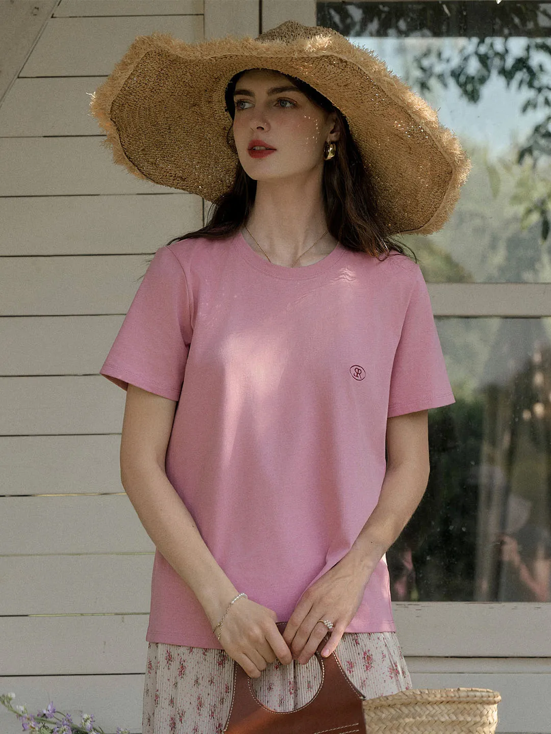 ??Final Sale??Elise Classic Crew Neck Logo Embroidered Cotton T-shirt Adaptive Fit Technology