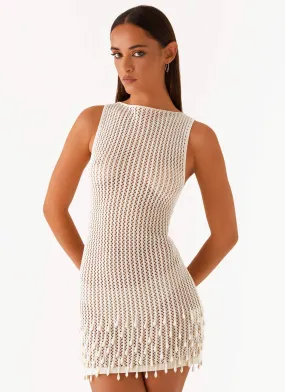 Miracle Beaded Crochet Mini Dress - Ivory Performance Wear Weekend Vibes