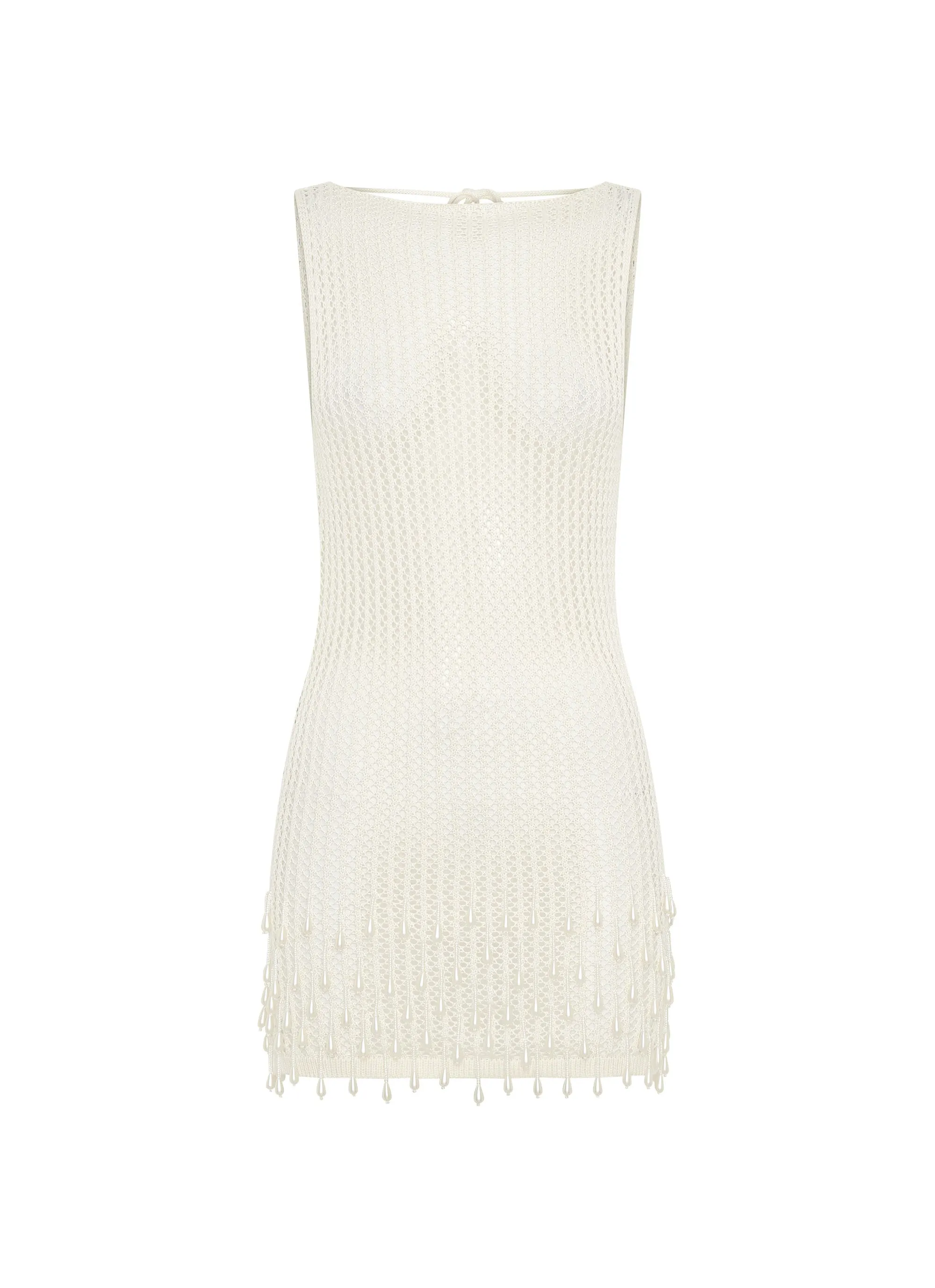 Luxury Trim Miracle Beaded Crochet Mini Dress - Ivory