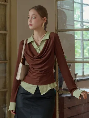 Rosie V-Neck Faux Layered Wool Lyocell Top Convertible Neckline