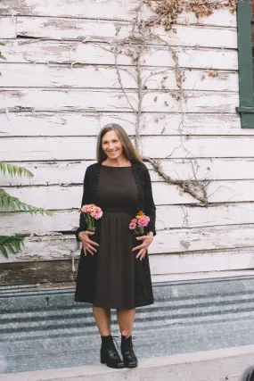 Hawthorn Cardigan in Heathered Slub Knit Adjustable Hem Toggles Erasable Surface Coating