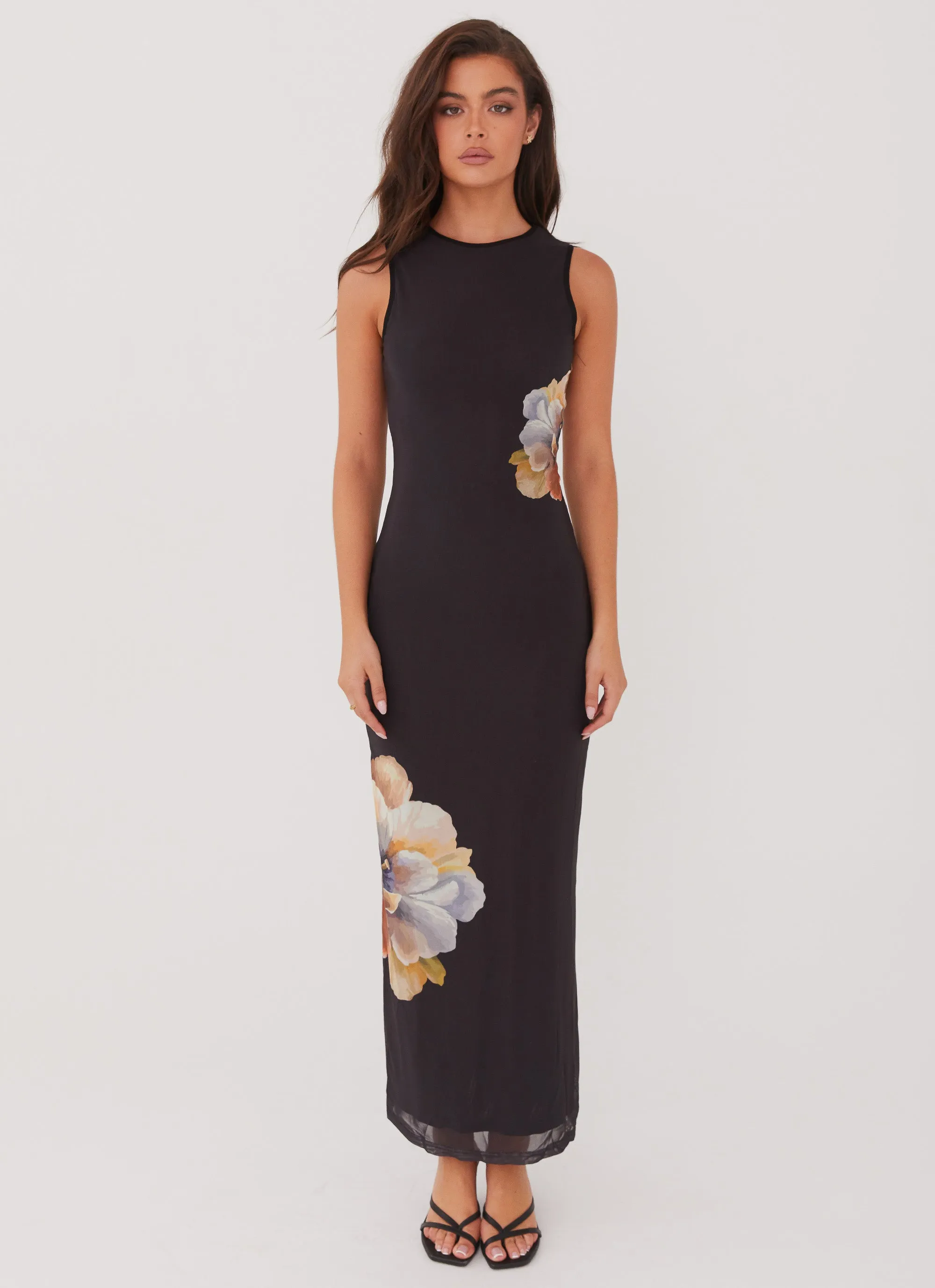 Layering-Piece Side Effects Mesh Maxi Dress - Black Orchid