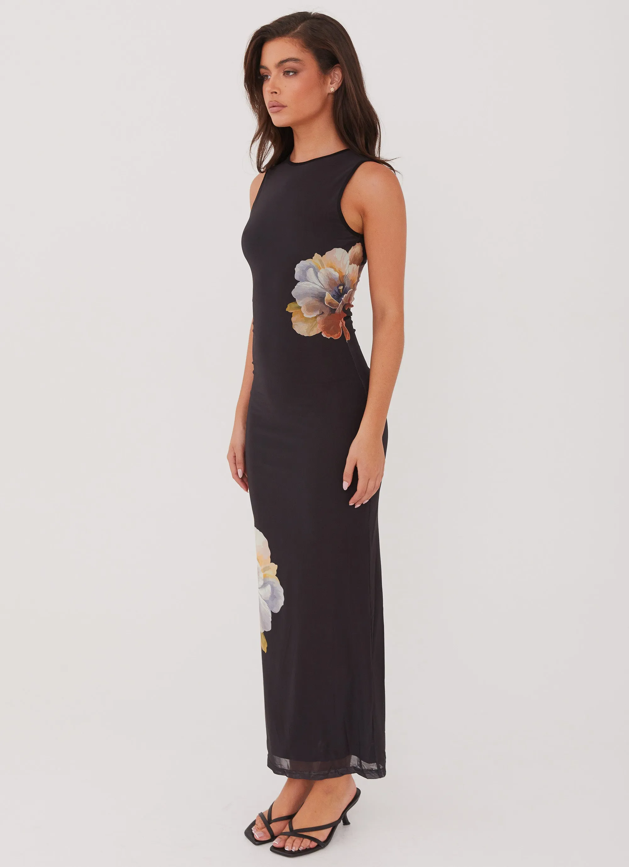 Side Effects Mesh Maxi Dress - Black Orchid Natural Drape Minimalist-Trend