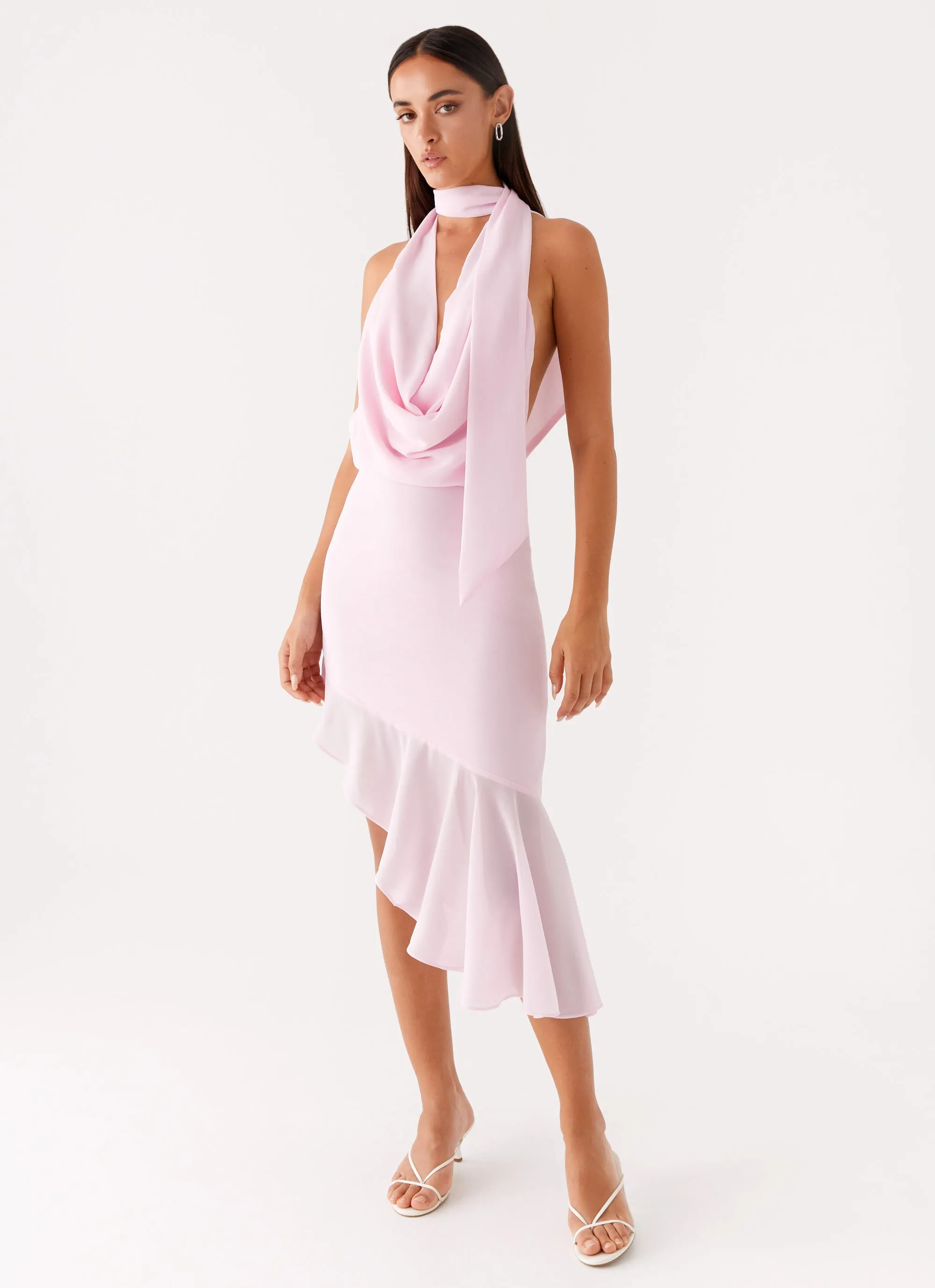 Layna Scarf Midi Dress - Pink Dreamy Texture Smocked-Detail