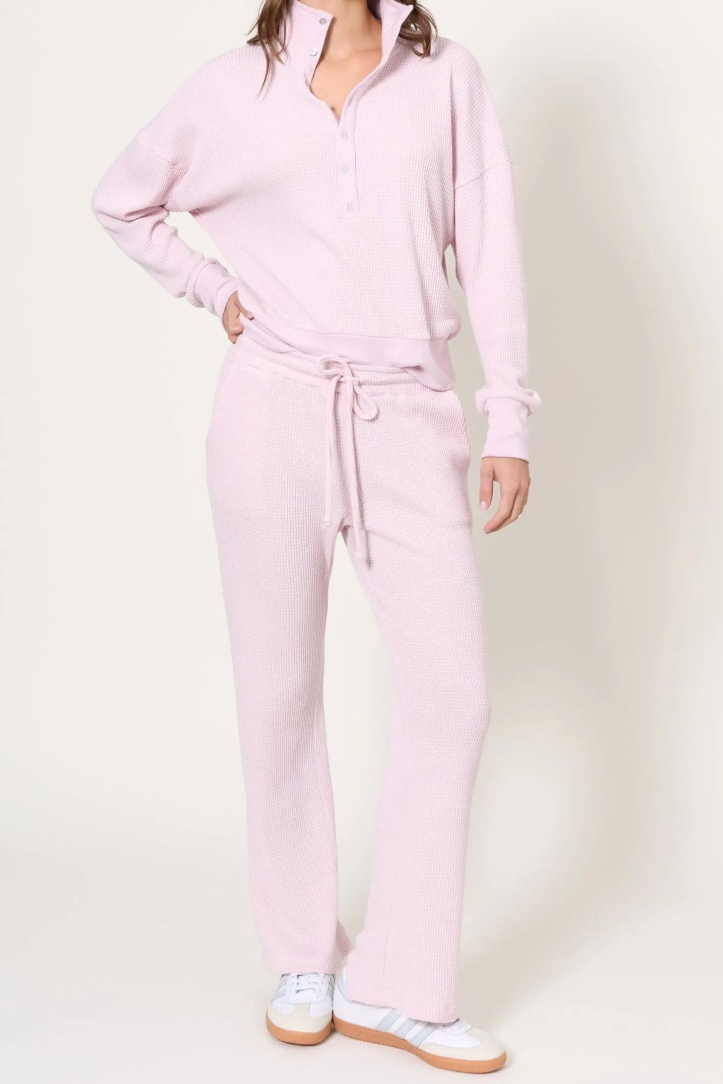 Lazy Day Waffle 1/4 Button Up QuickDryConstruction ContrastPlacket