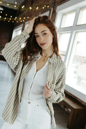Lee Striped Button Down BondedSeams Cozy Sweatshirt