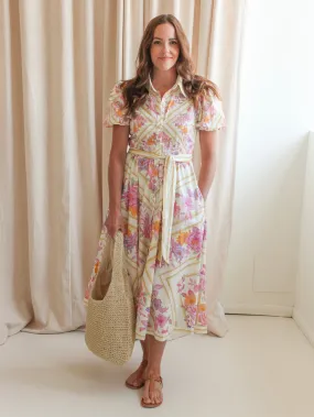 Flexible Fabric Comfortable Layering Lennon Pink Floral Midi Dress