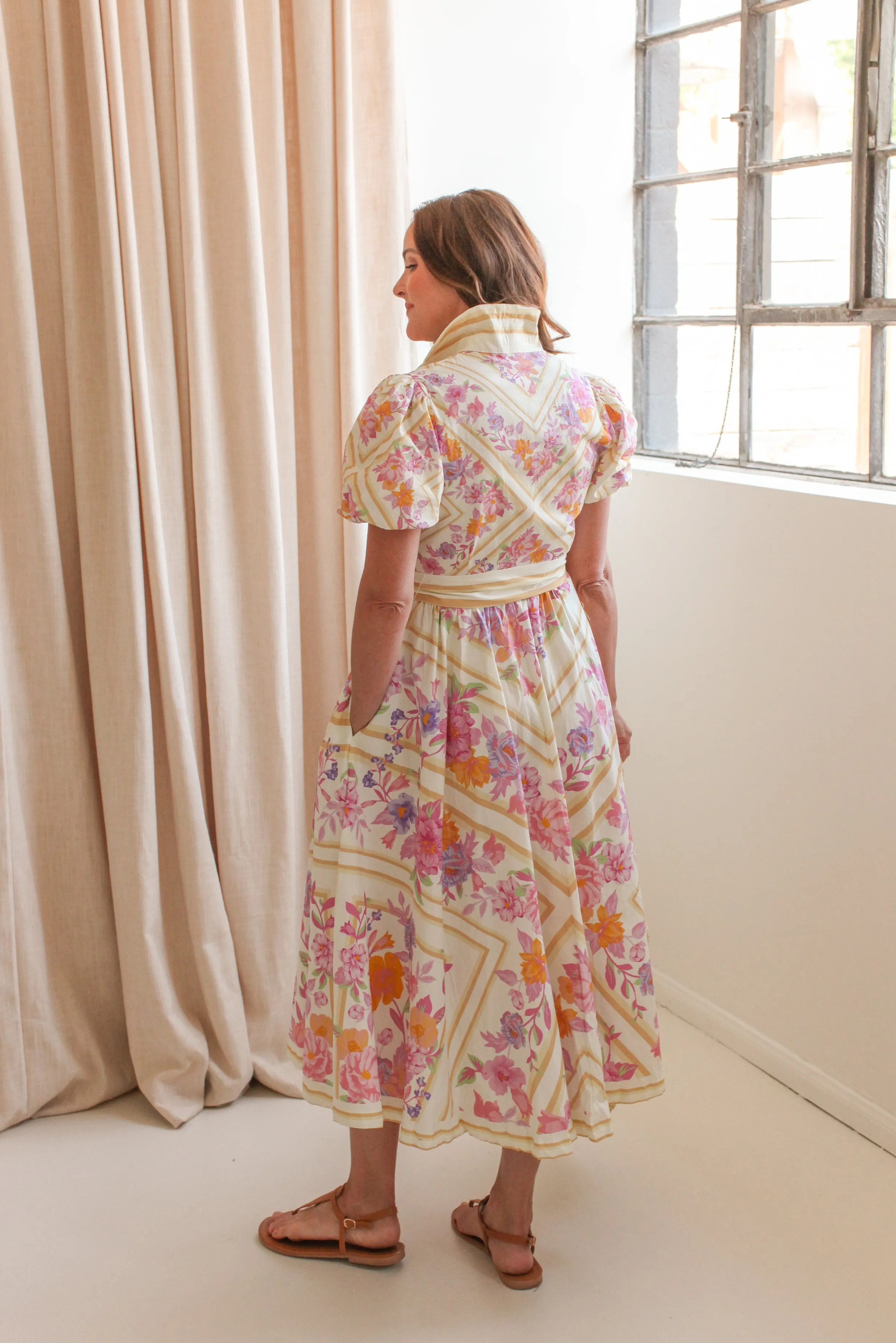 Lennon Pink Floral Midi Dress Chic Silhouette