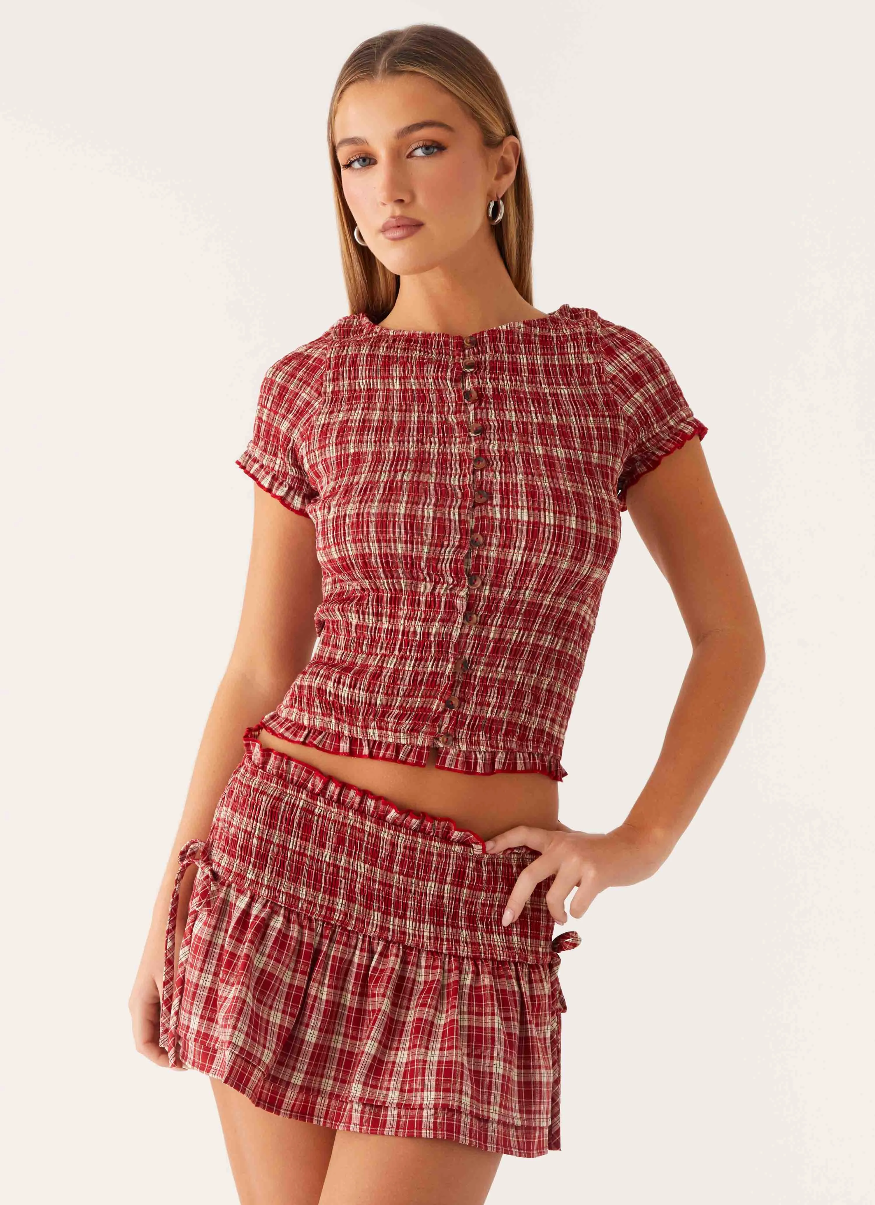 Essential Fit Lenore Mini Skirt - Ruby Check