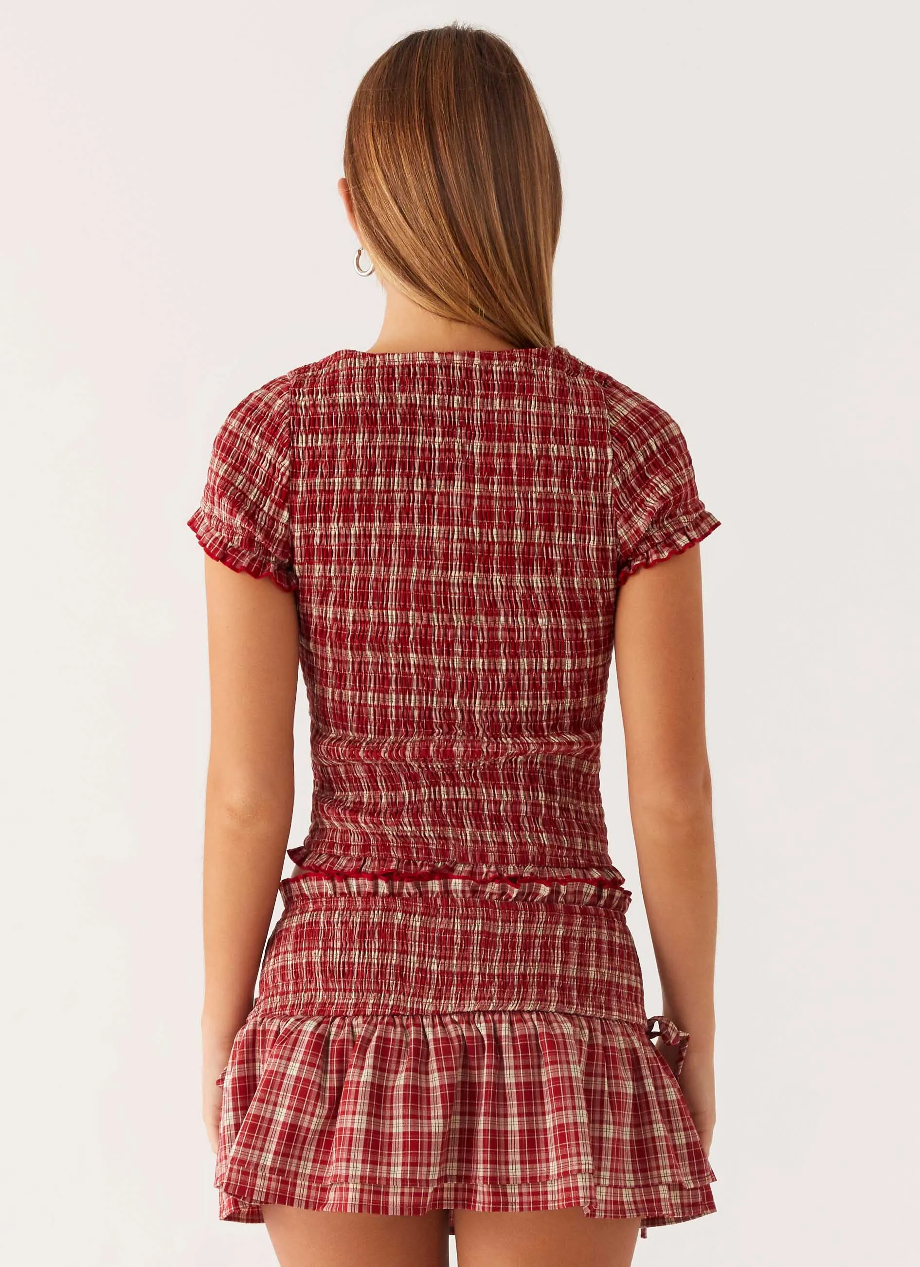 Lenore Mini Skirt - Ruby Check Art Gallery Visit A Line Silhouette