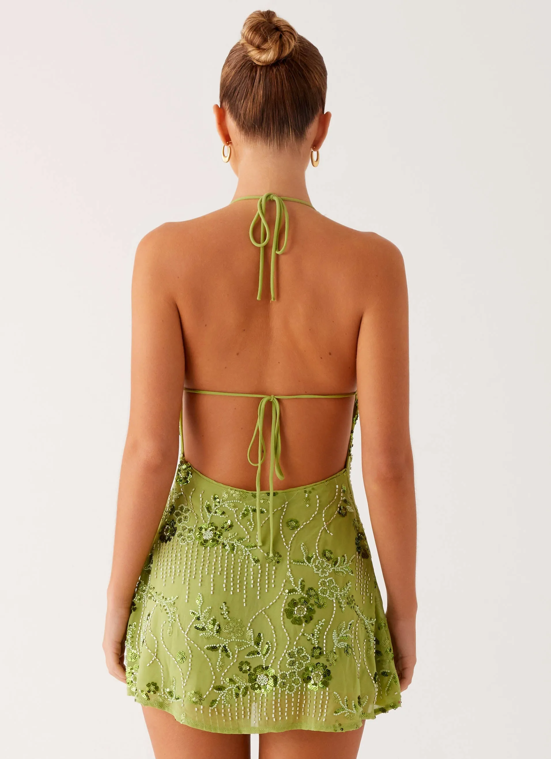 Leo Beaded Mini Dress - Green Media Feature
