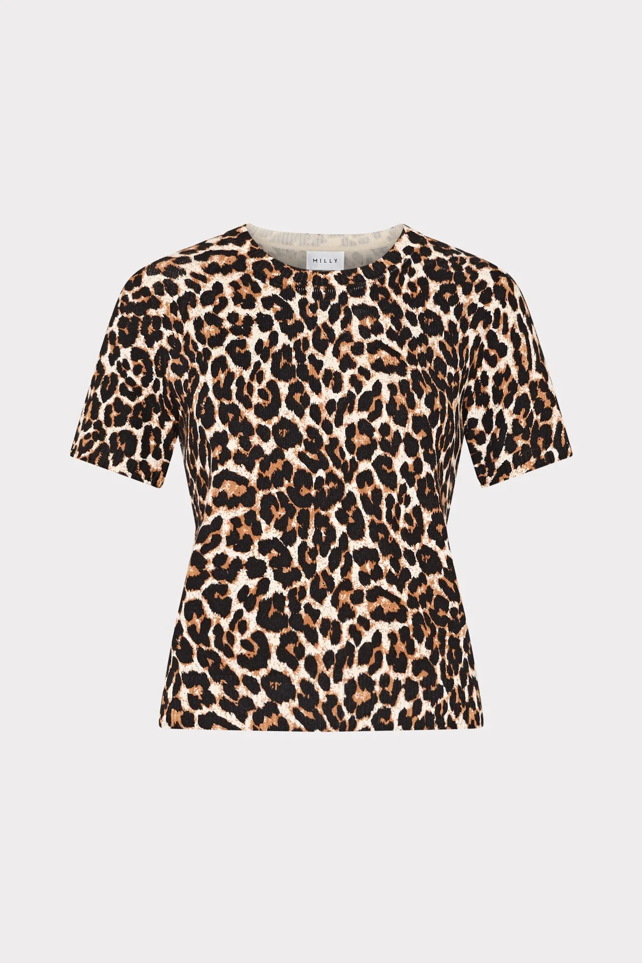 Leopard Print Short Sleeve Knit Top TailoredCut Non Chafe Armholes