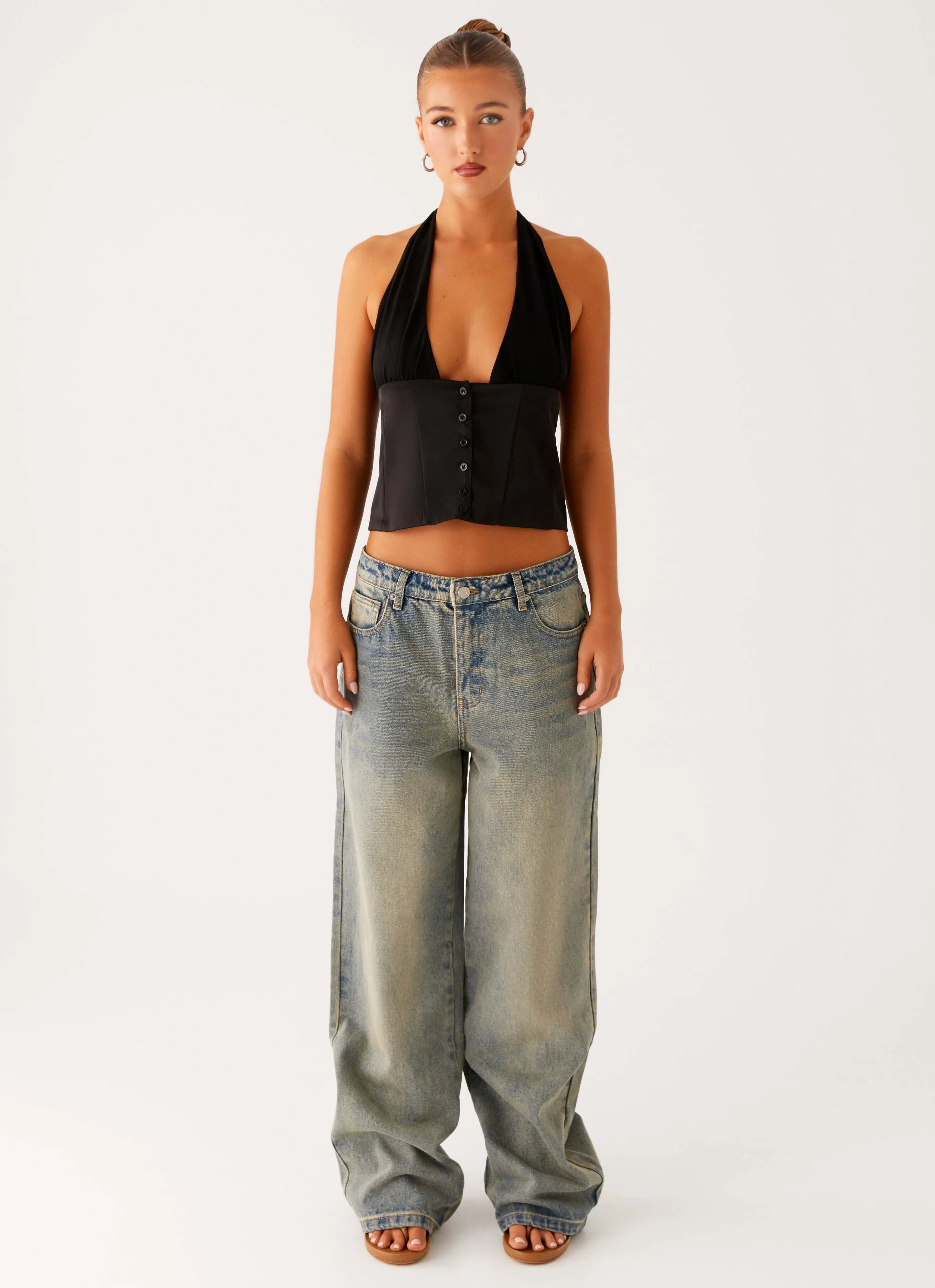 HeatRegulating Double Layered Hem Reinforcement Lets Pretend Halterneck Top - Black