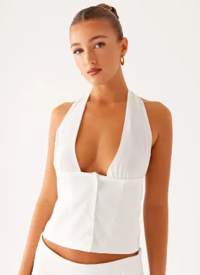 Lets Pretend Halterneck Top - White Formal Wear