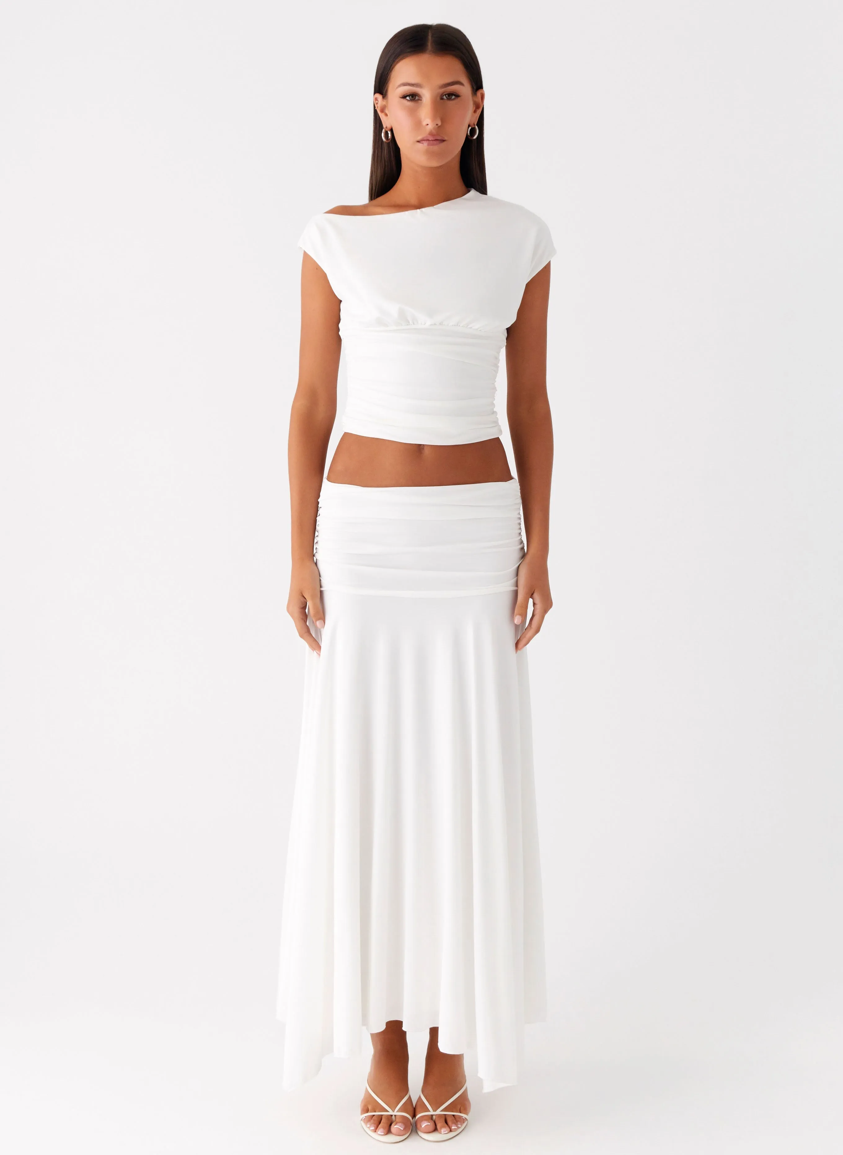 Liana Asymmetrical Top - White Stretch Fit Versatile Layering