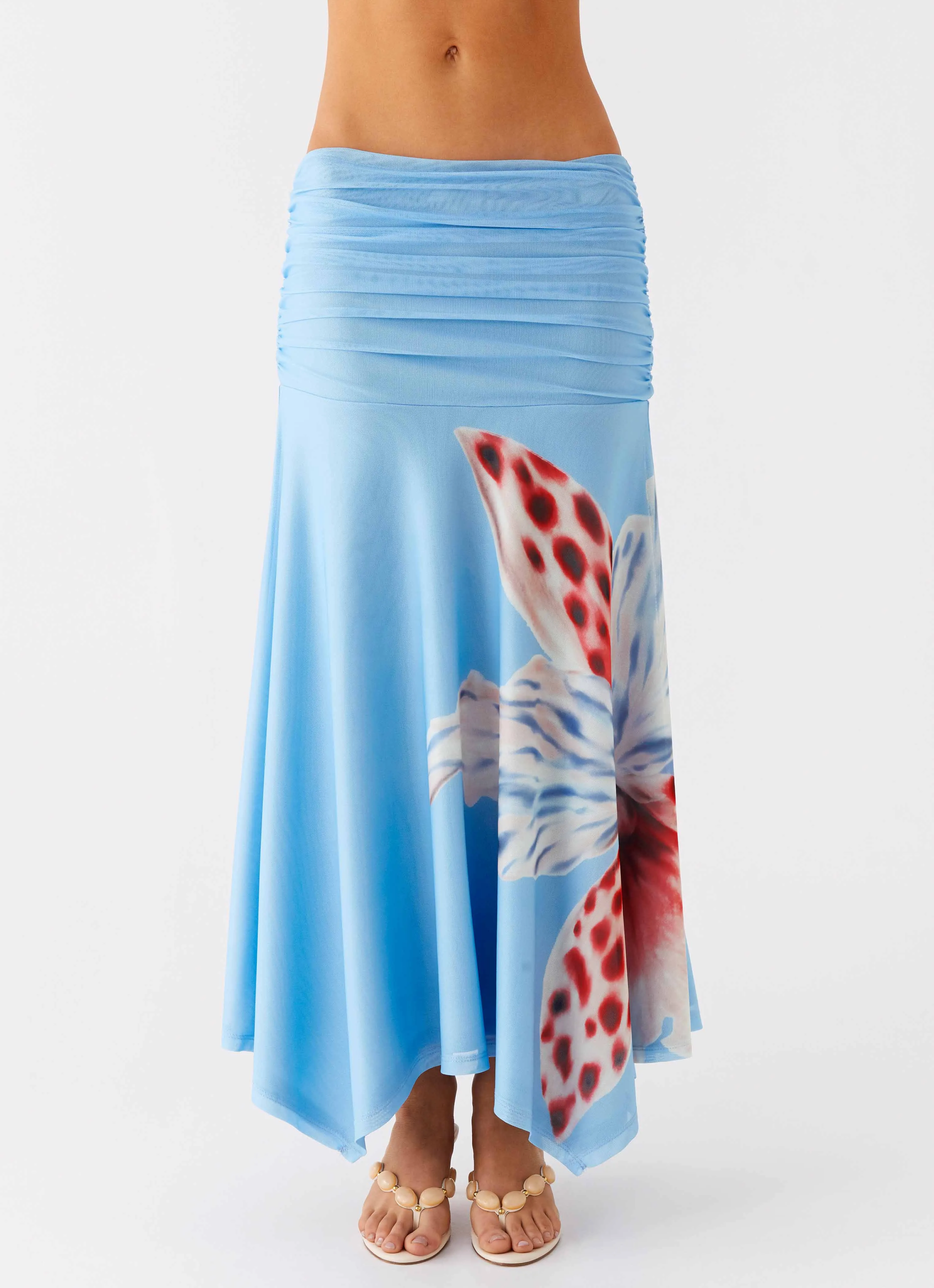 Relaxed Motion Liana Ruched Maxi Skirt - Deep Sea Bloom