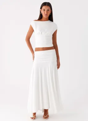 Liana Ruched Maxi Skirt - White Casual Edge Fall Favorite