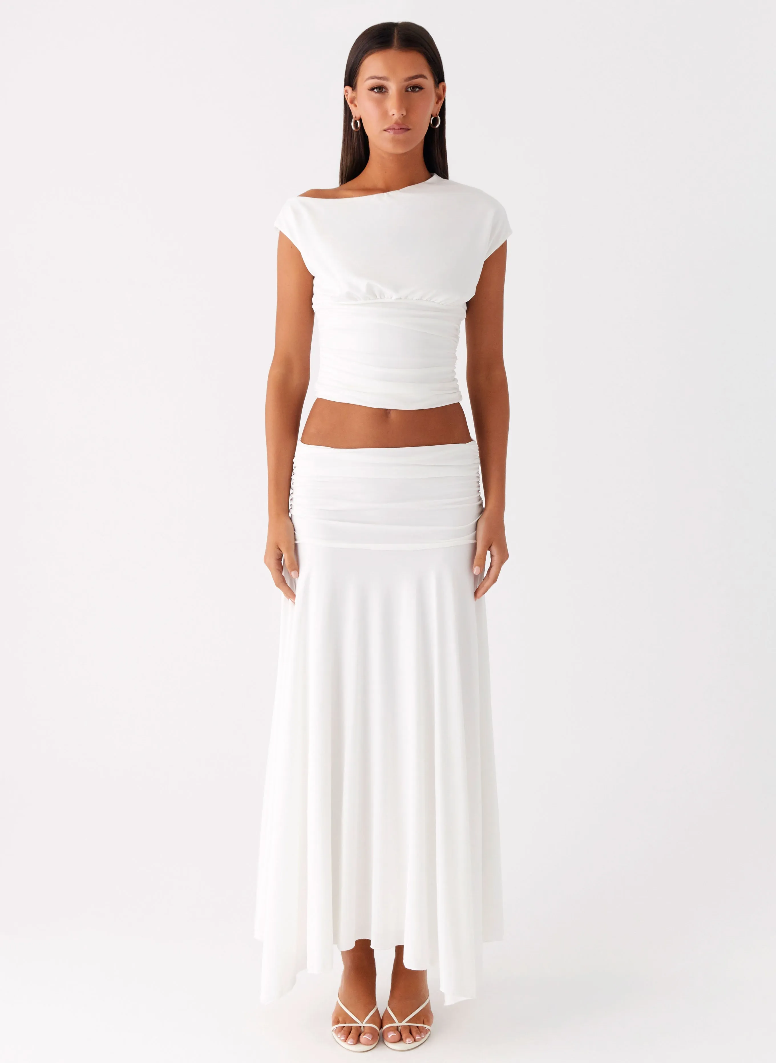 Fitted Cut Dance Practice Liana Ruched Maxi Skirt - White