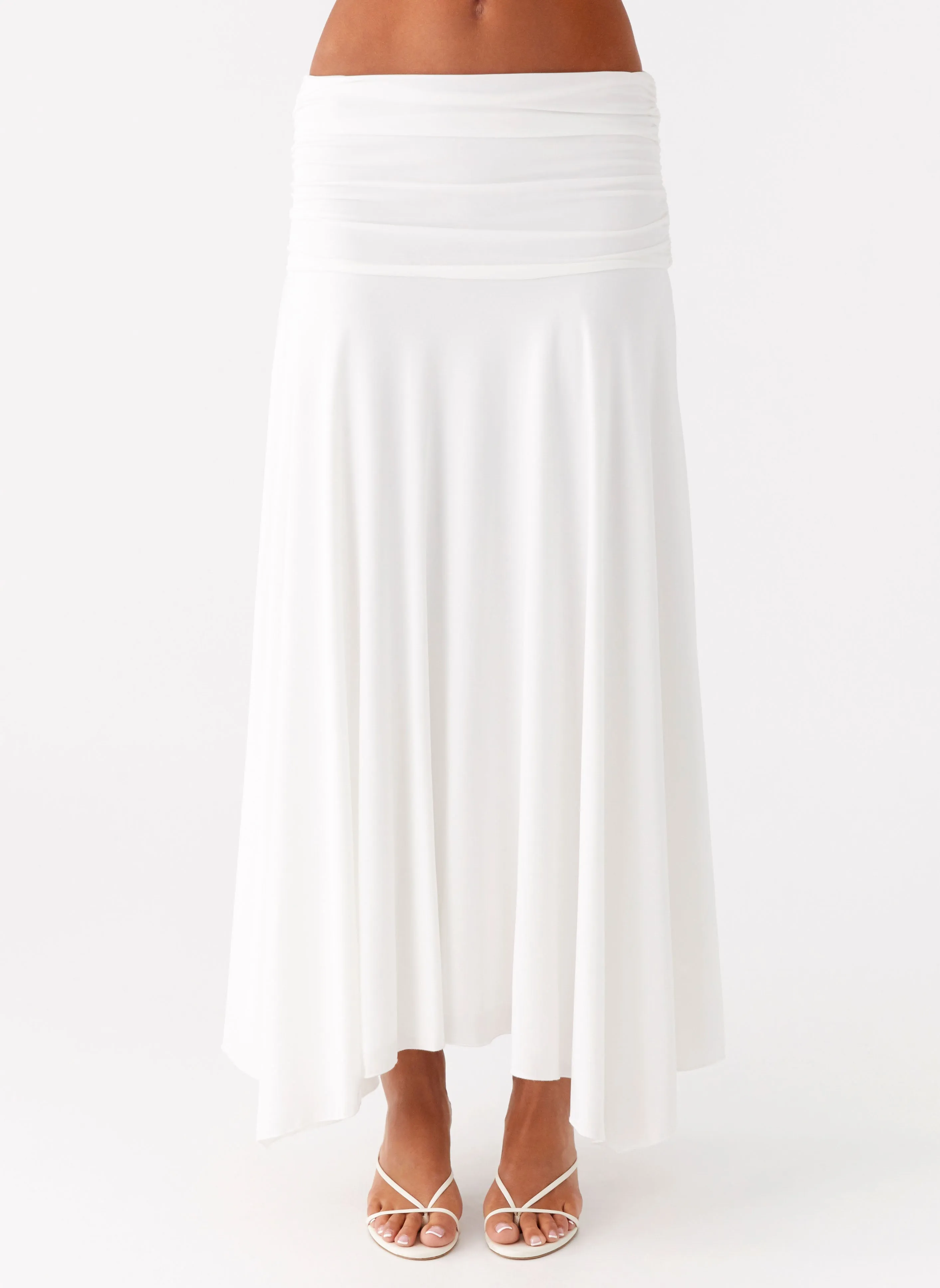 Liana Ruched Maxi Skirt - White Aesthetic Look Comfy Wear