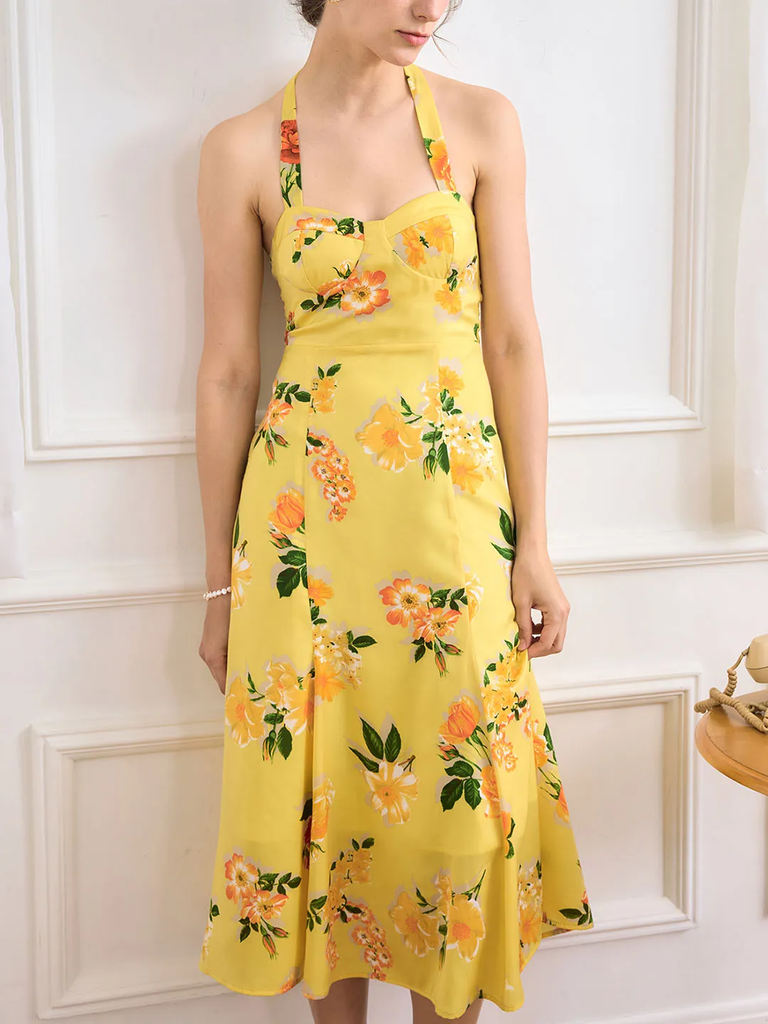 Liberty Chiffon Print Halter Neck Dress Warm Palette