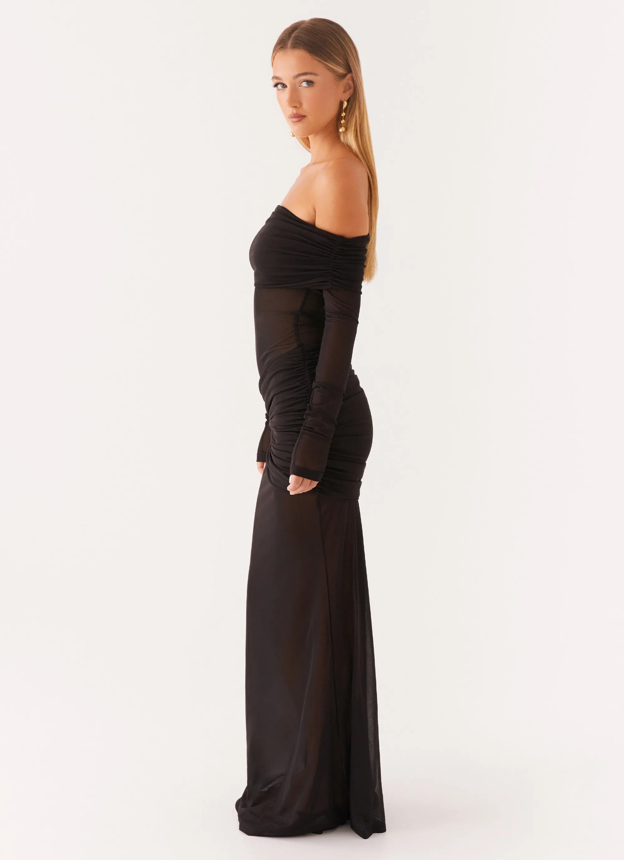 Beaded-Edge Clean Outline Liberty Maxi Dress - Black