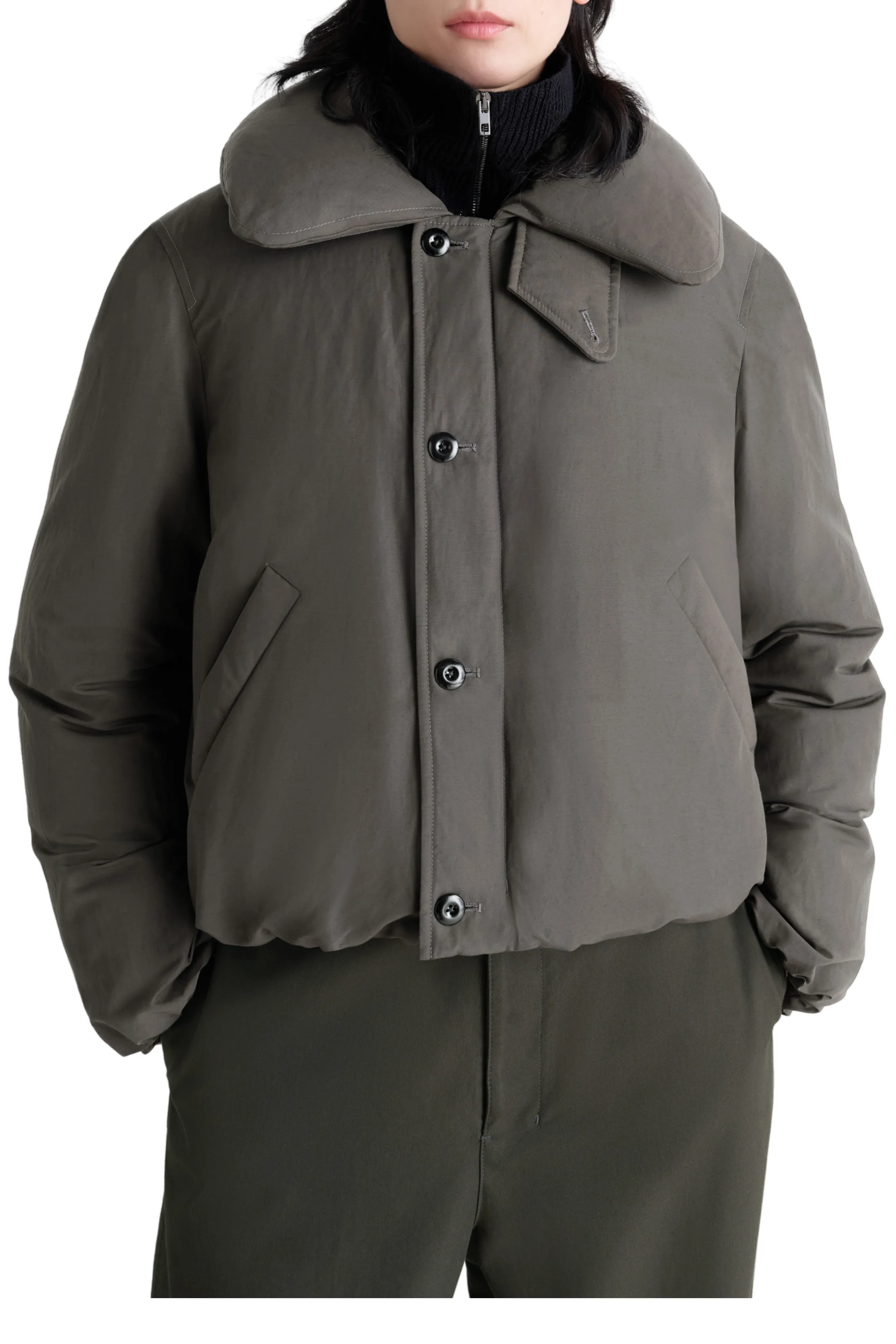 Short Puffer Blouson LayeredNeckline Tear Resistant Fiber Blend