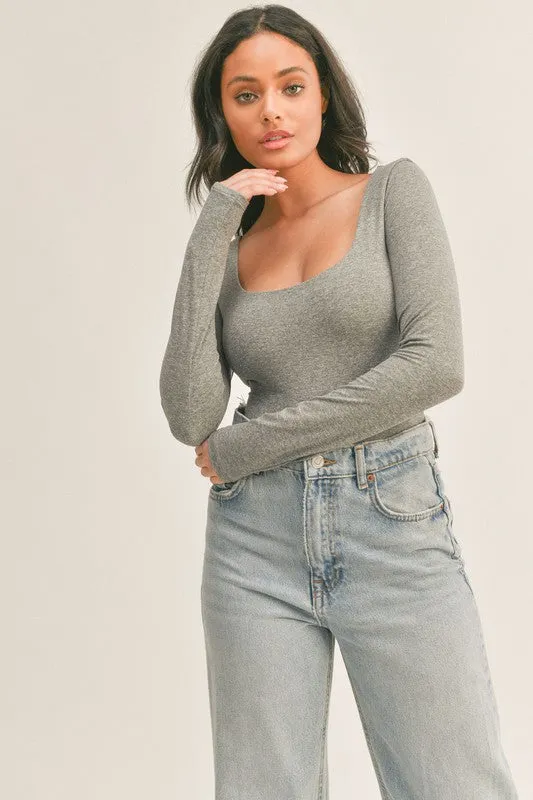 TemperatureRegulatingLining Tailored Silhouette Long Sleeve Seamless Bodysuit - Grey