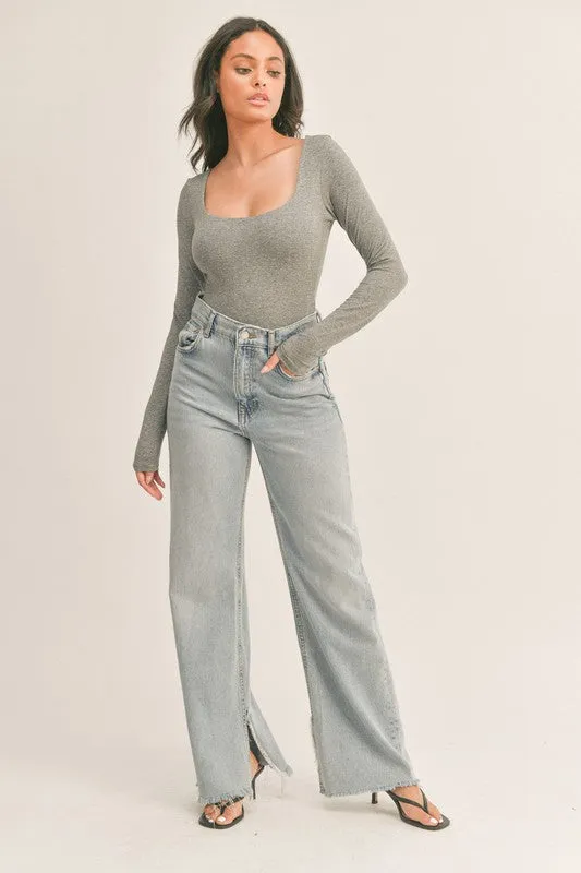 Long Sleeve Seamless Bodysuit - Grey Fashionable Look