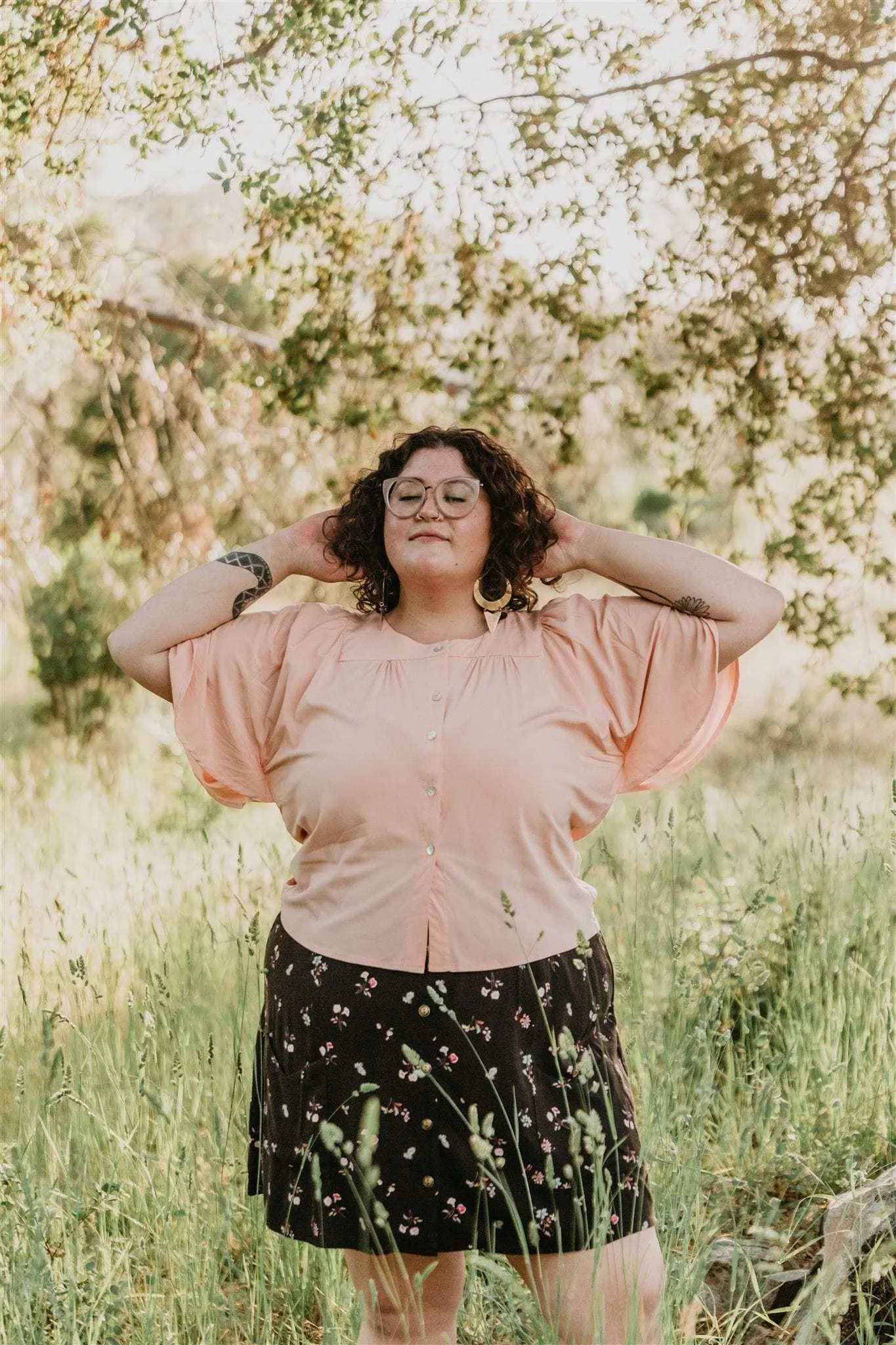 Adjustable Hem Cuff Stretchable Material Flutter Top in Pink Blush Challis