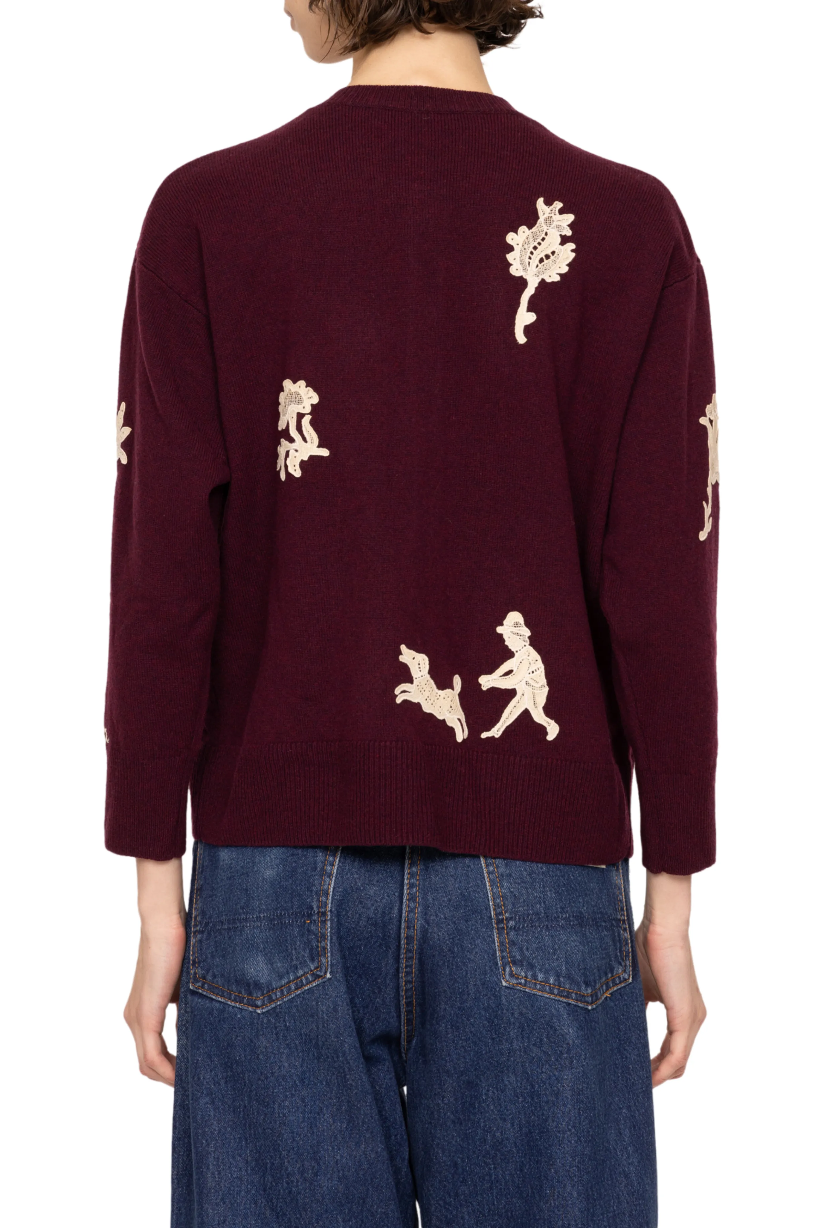 EcoFriendly Material Blend MultiPly Yarn Construction Mika Applique Cardigan